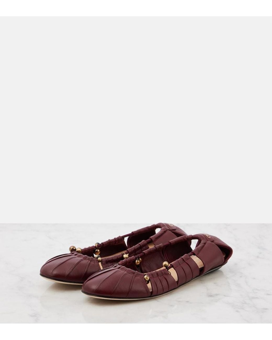 Chloé Brown Luna Cutout Leather Ballet Flats