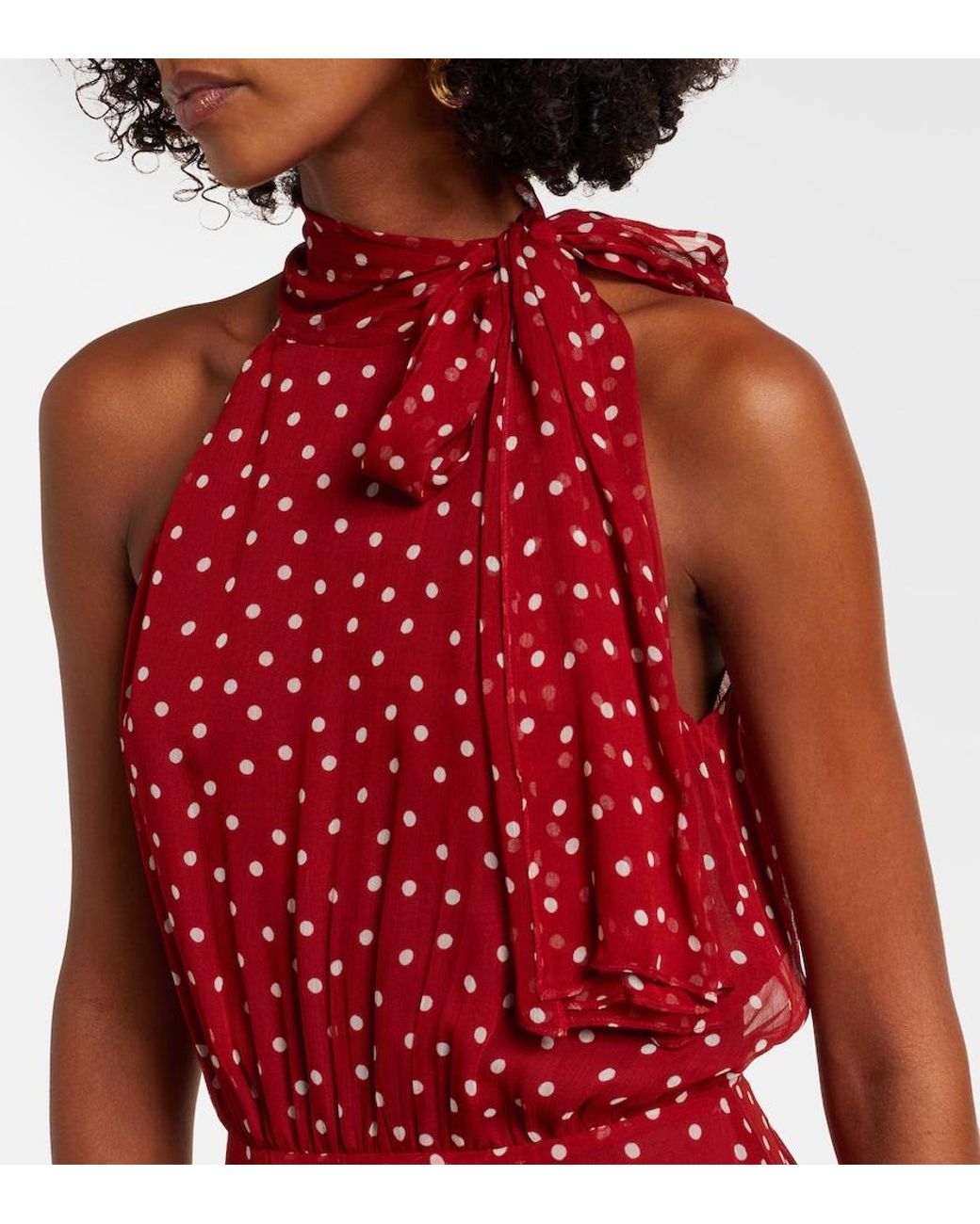 Rixo Red Abi Polka-Dot Chiffon Midi Dress