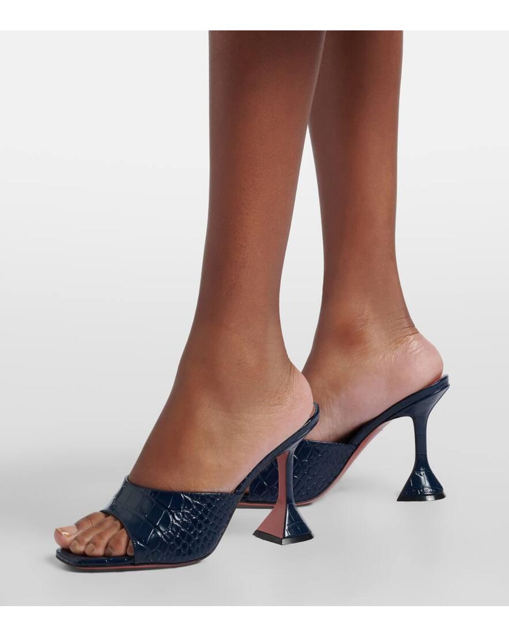 AMINA MUADDI Blue Lupita Croc-Effect Leather Mules
