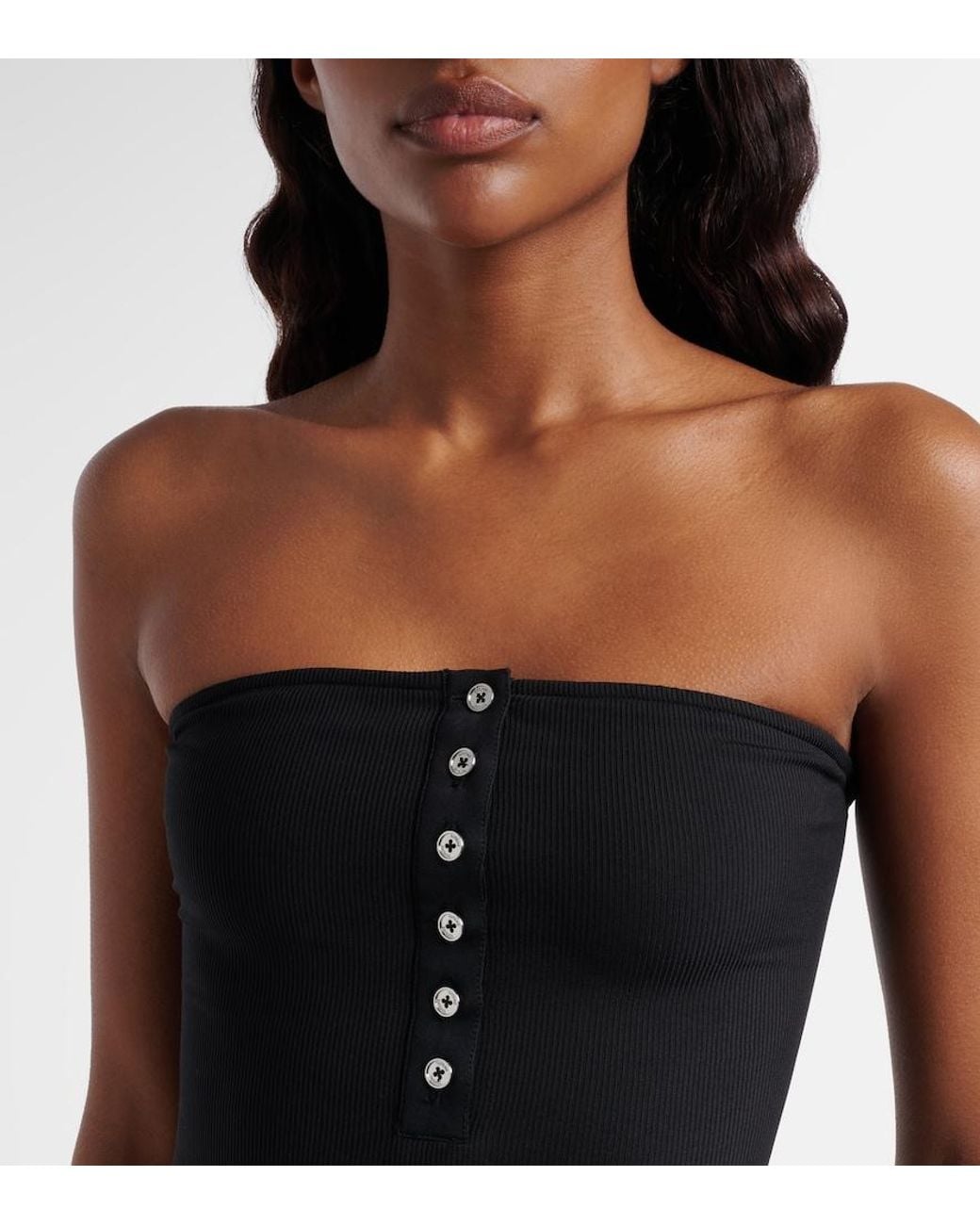 Totême Black Ribbed-Knit Bandeau Swimsuit