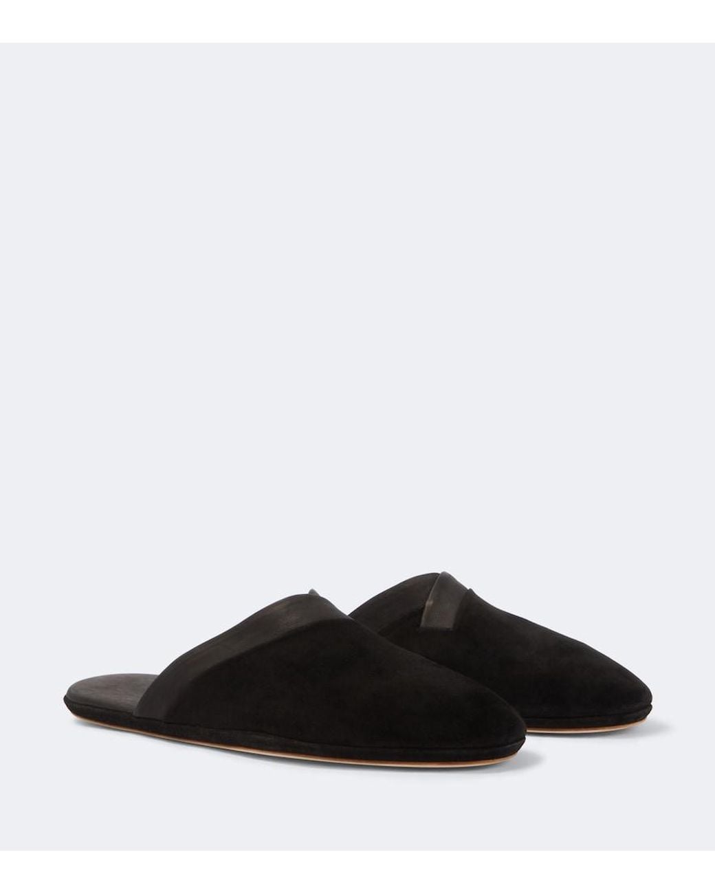 John Lobb Black Leather-Trimmed Suede Slippers for men