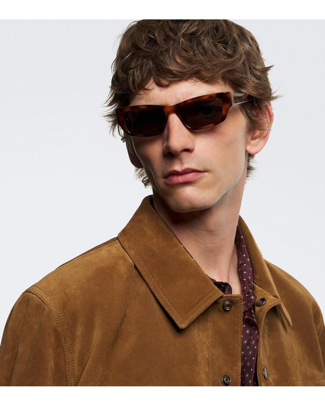 Saint Laurent Brown Sl M182 Jazz Rectangular Sunglasses for men