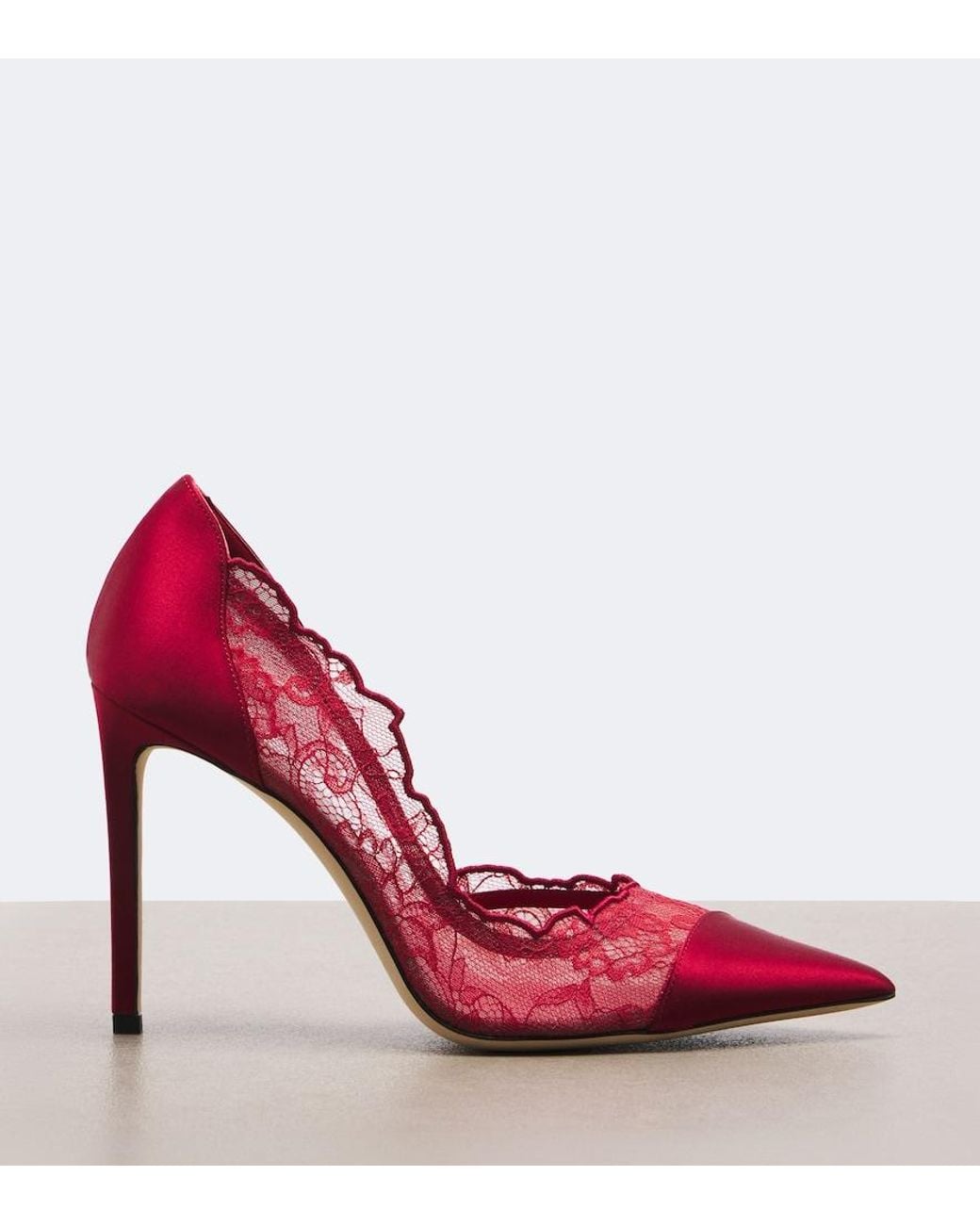Jimmy Choo Red Brigitte Lace-Trimmed Satin Pumps
