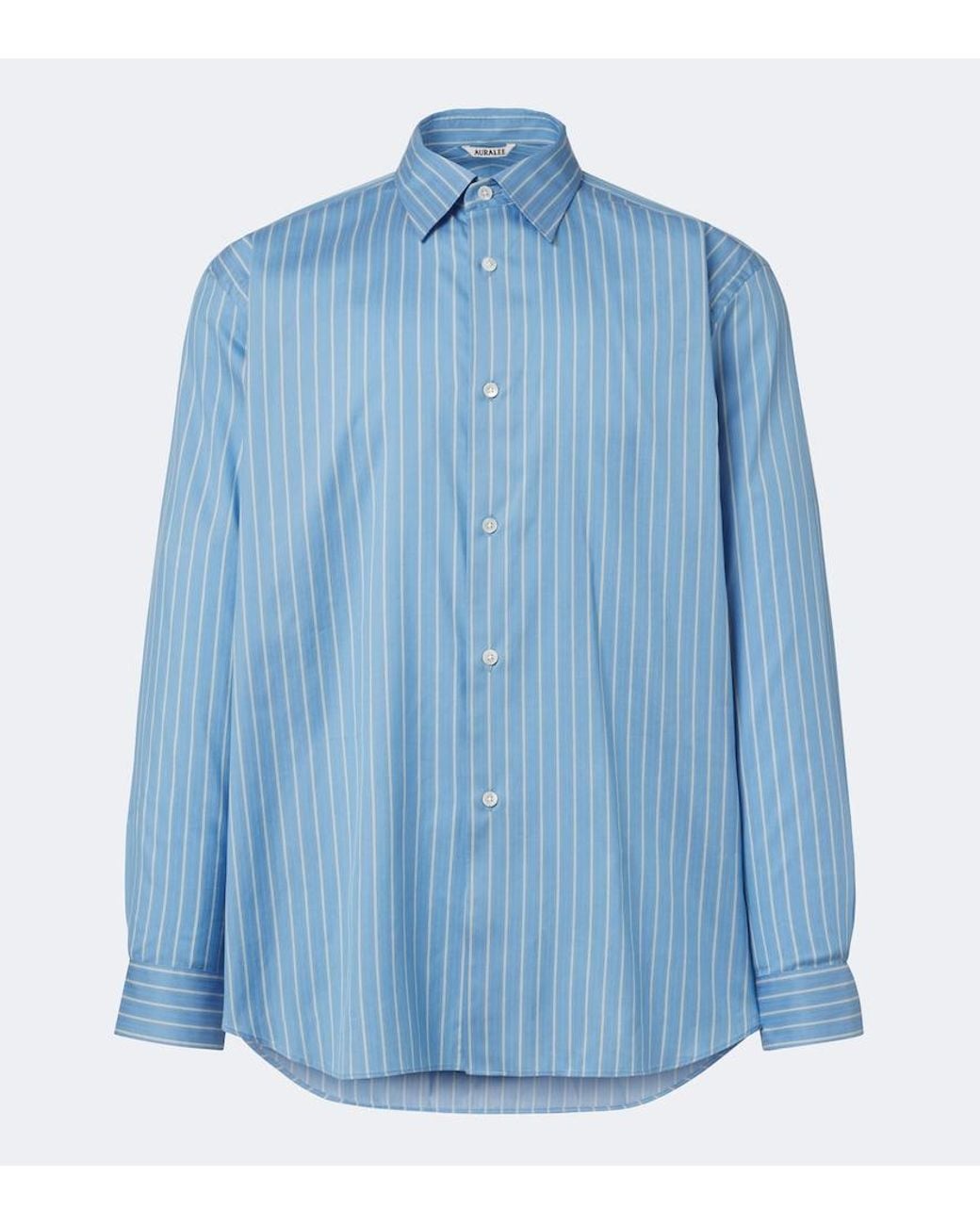 Auralee Blue Striped Cotton And Silk Shirt for men