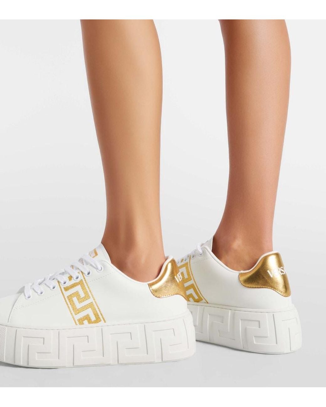 Versace White Greca Embroidered Sneakers