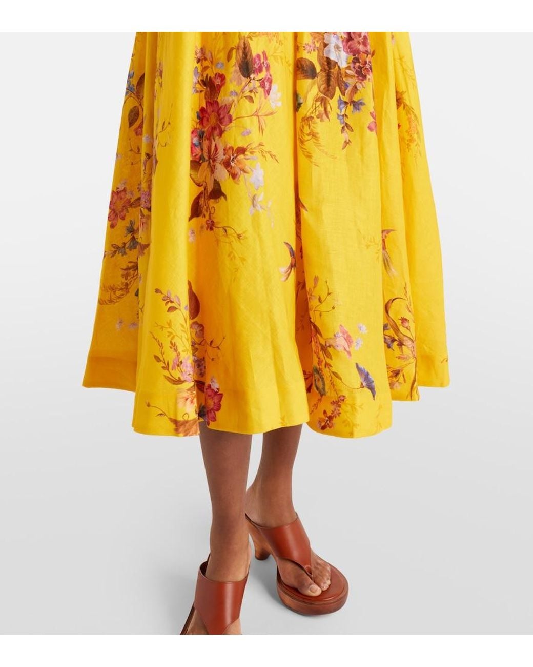 Zimmermann Yellow Patience Floral Cutout Linen Midi Dress