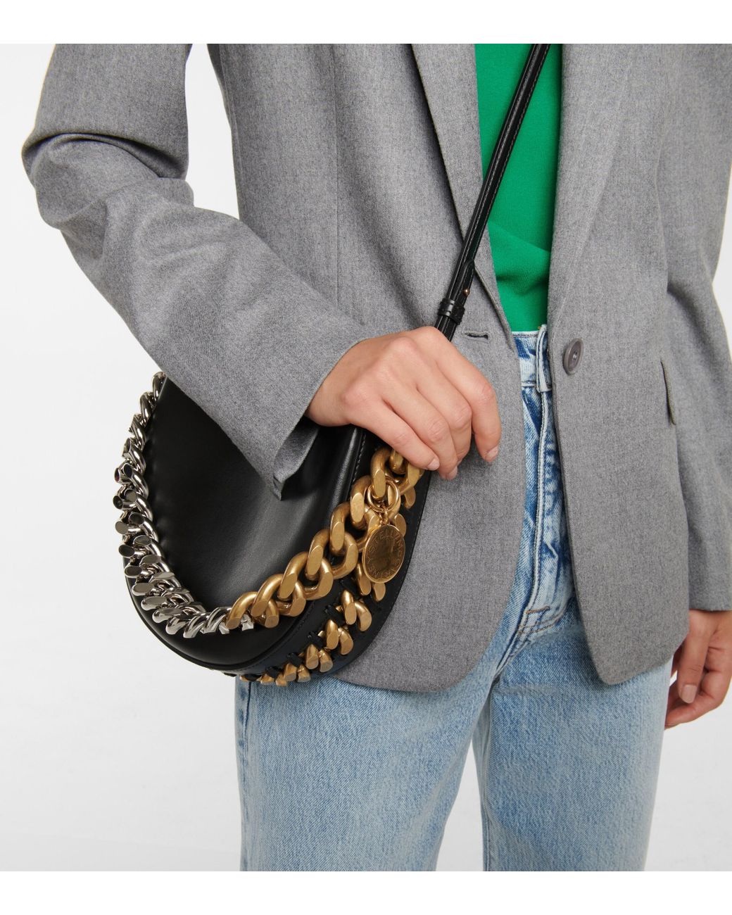 Stella McCartney Frayme Small Faux Leather Shoulder Bag in Black | Lyst