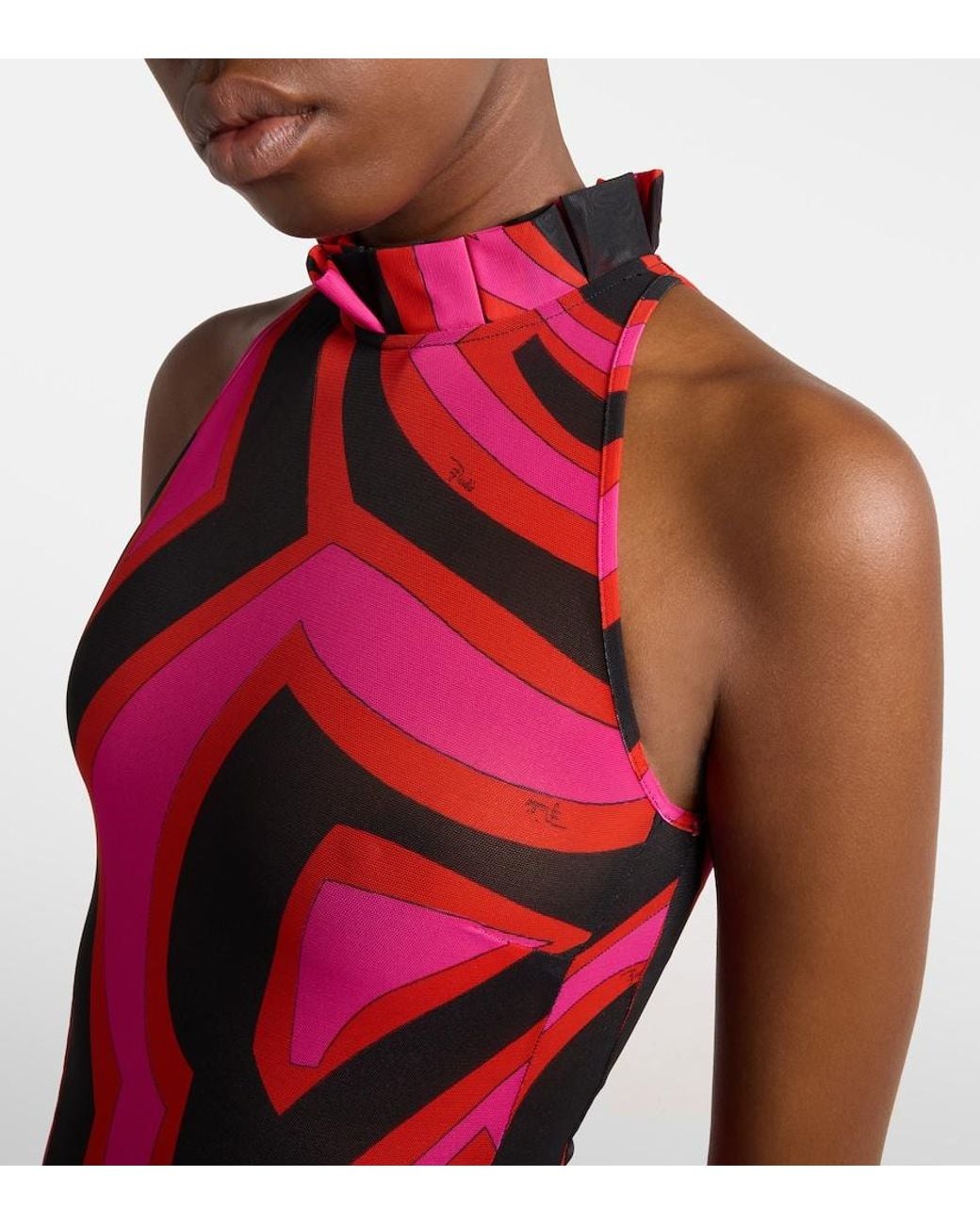 Emilio Pucci Red Labirinto Halterneck Maxi Dress