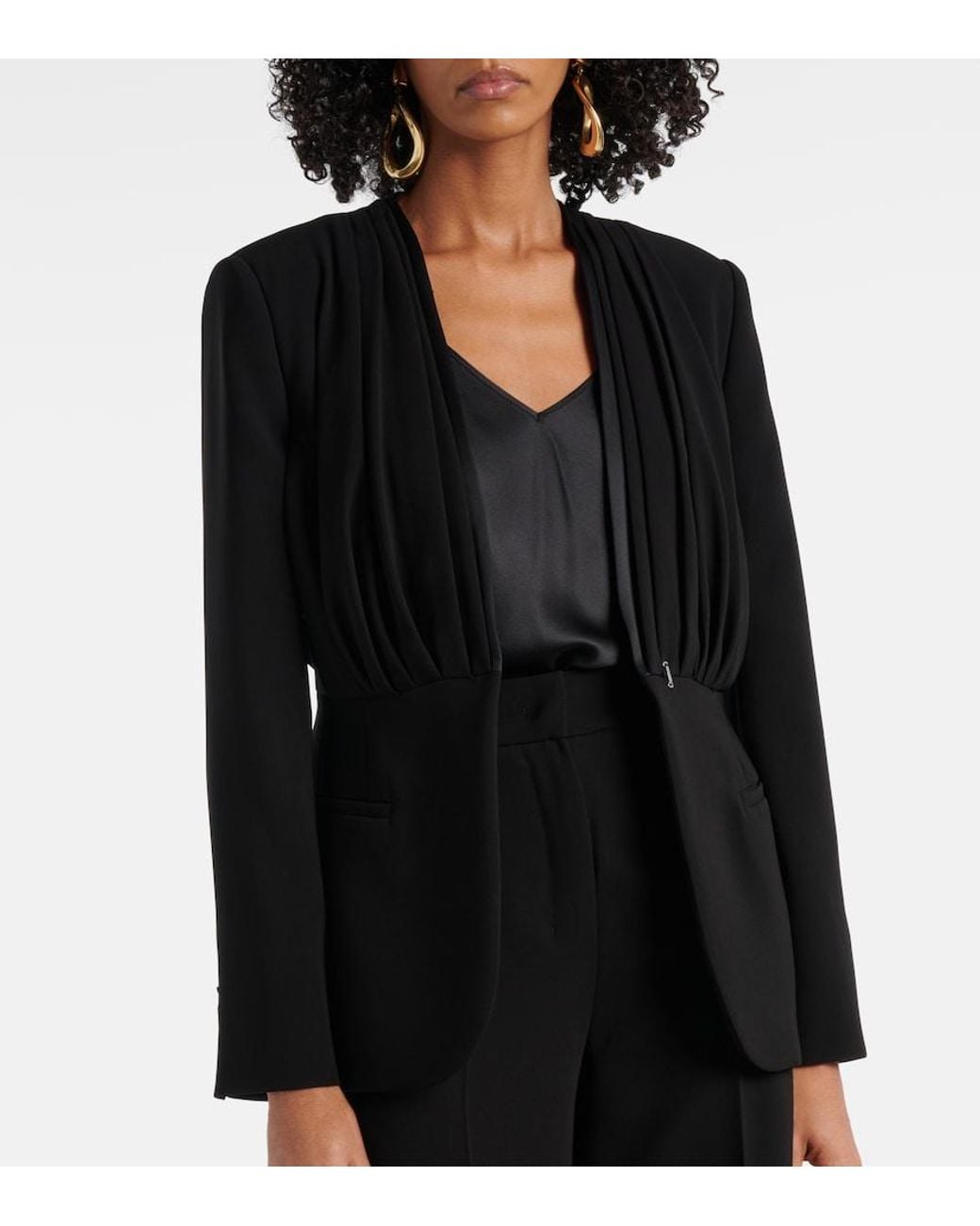 Max Mara Black Gradi Draped Crepe Jacket