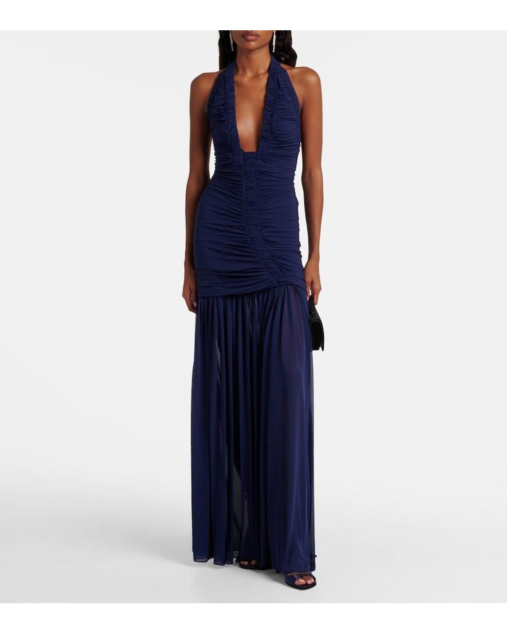 Christopher Esber Blue Orion Ruched Halterneck Gown