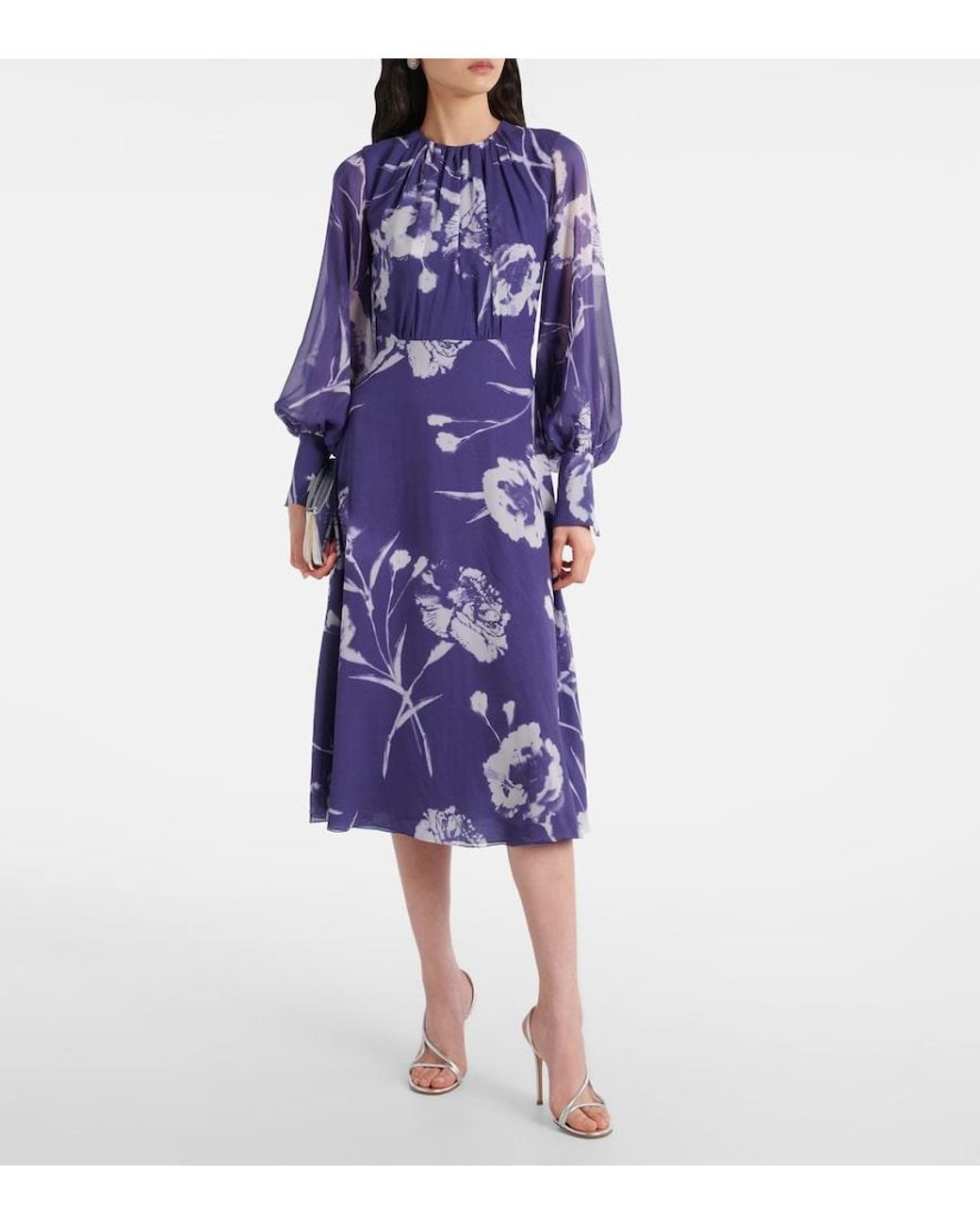 Erdem Blue Floral Silk Voile Midi Dress