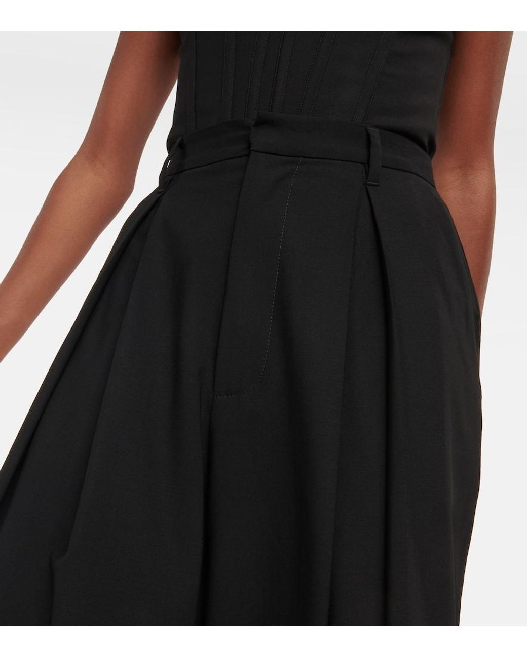 GIUSEPPE DI MORABITO Black Wool-Blend Wide-Leg Pants