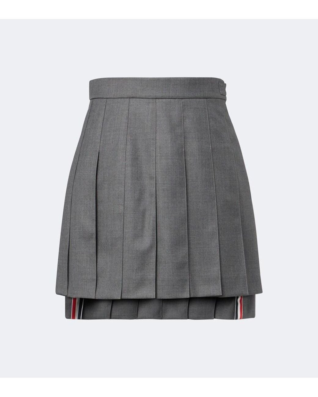 Thom Browne Gray Pleated Wool Miniskirt