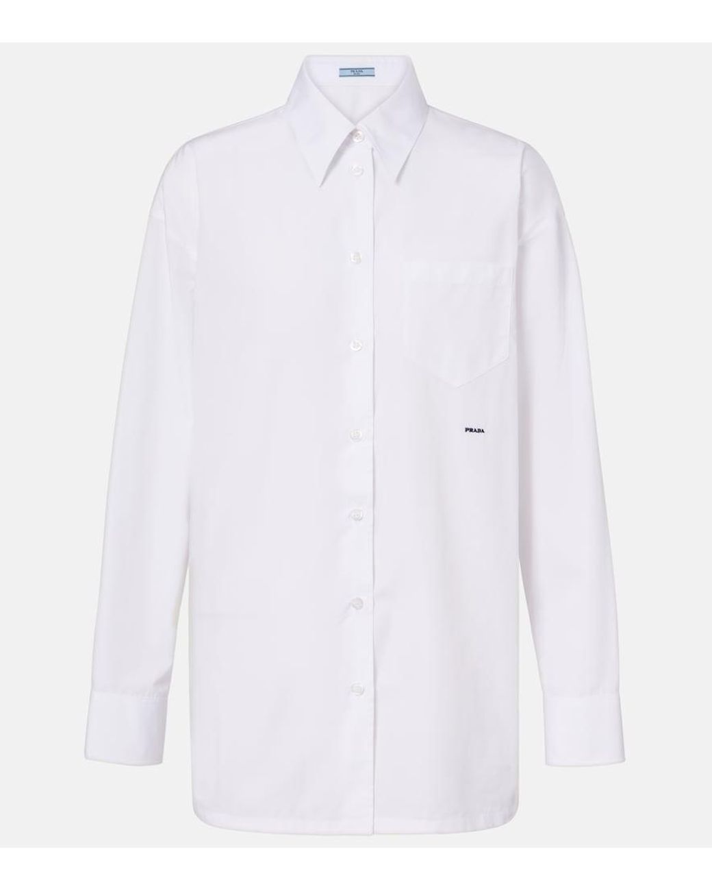 Prada White Embroidered-Logo Poplin Shirt