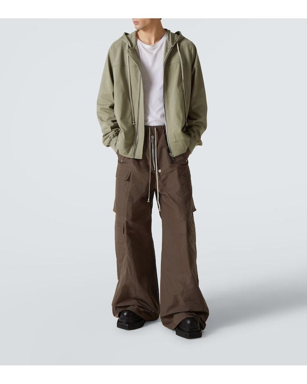 Rick Owens Green Zip-Up Cotton Jersey Hoodie for men