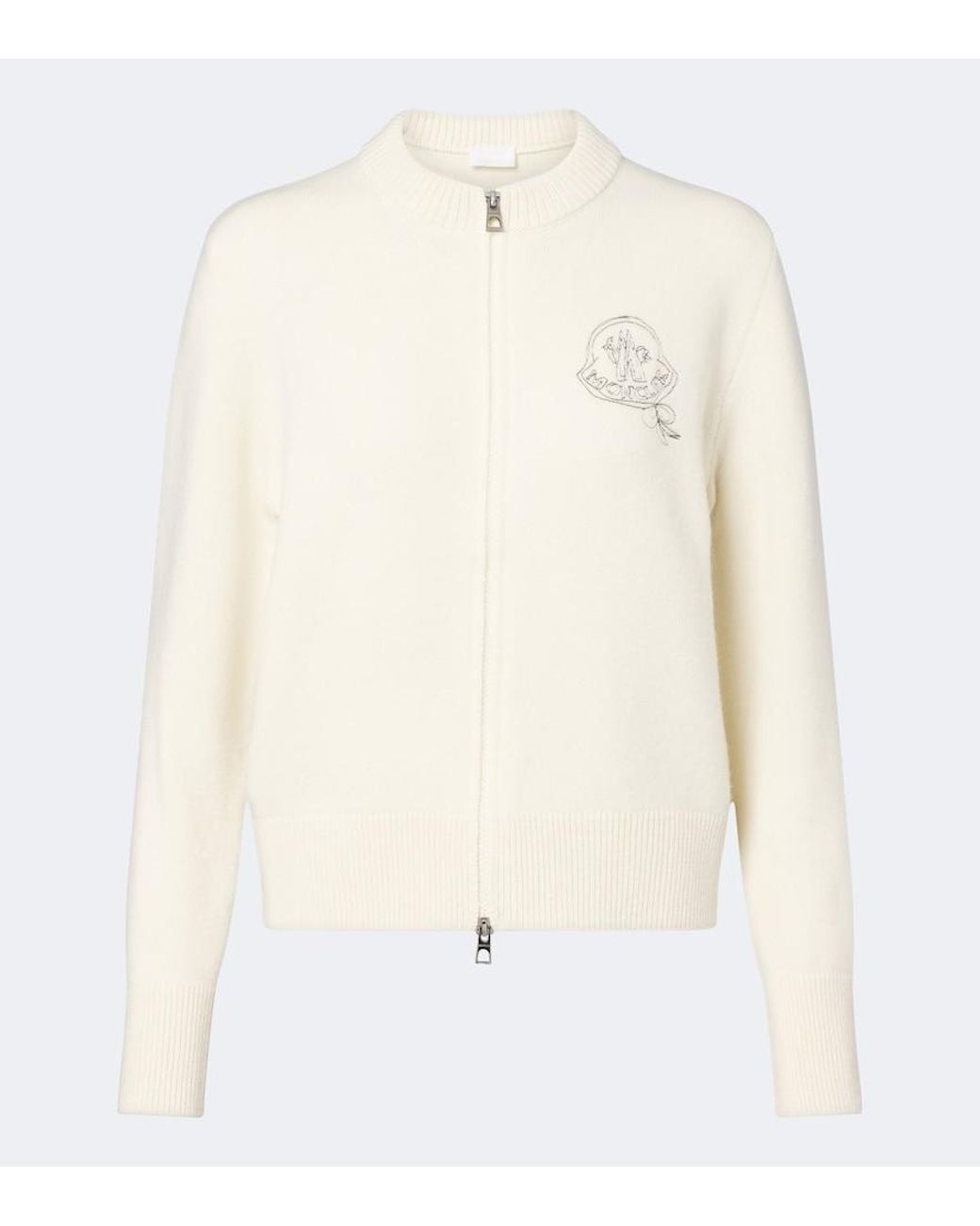 Moncler White Embroidered Wool And Cashmere Cardigan