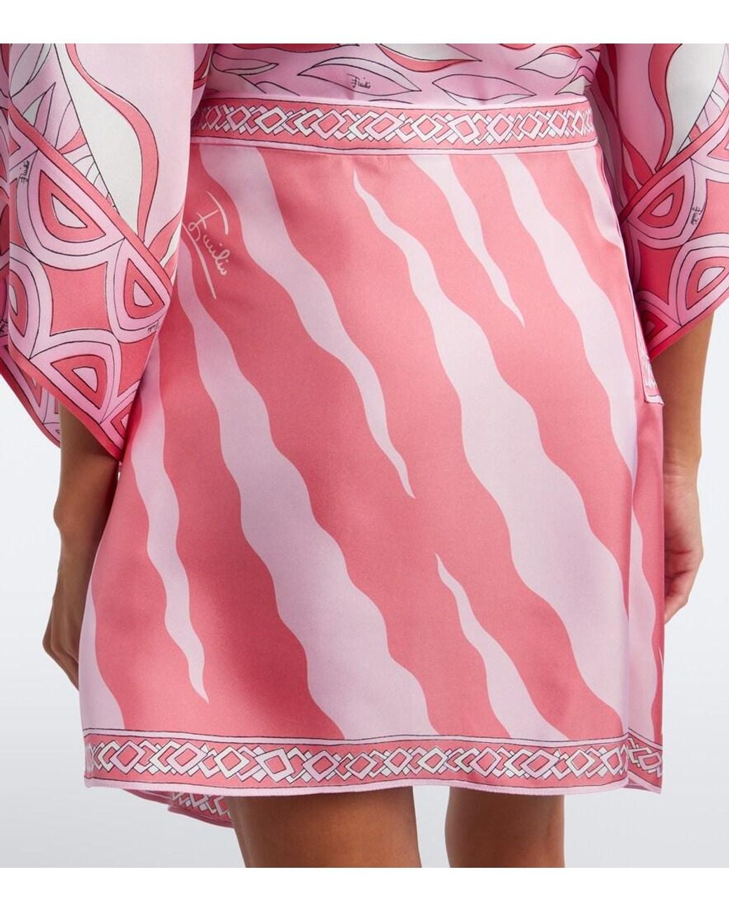 Emilio Pucci Pink Fiamme Asymmetric Silk Twill Skirt
