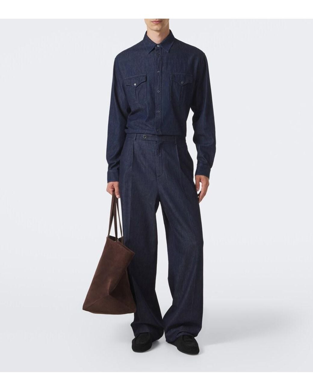 Jil Sander Blue Cotton Chambray Shirt for men
