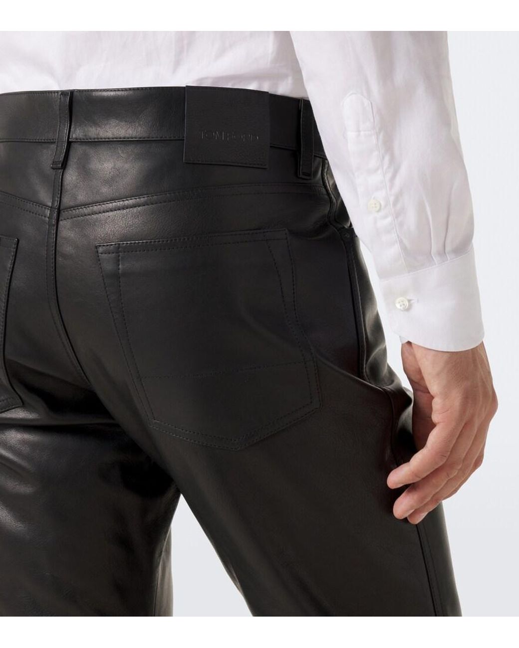 Tom Ford Gray Leather Slim Pants for men