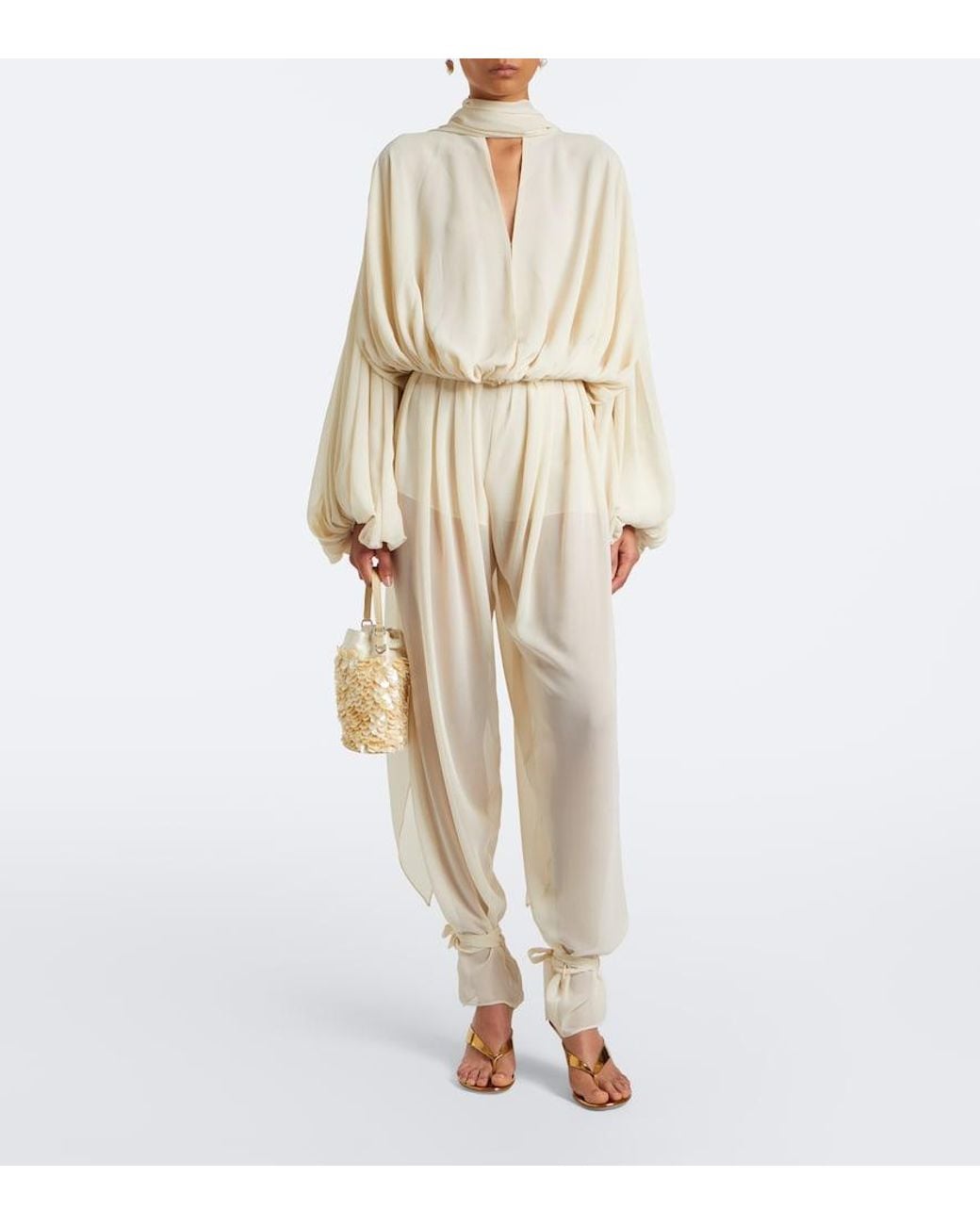 De La Vali White Solana Chiffon Blouse