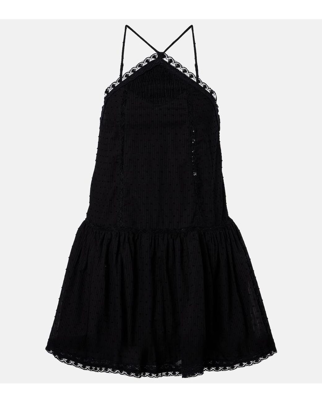 Poupette Black Nora Crochet-Trimmed Cotton Minidress