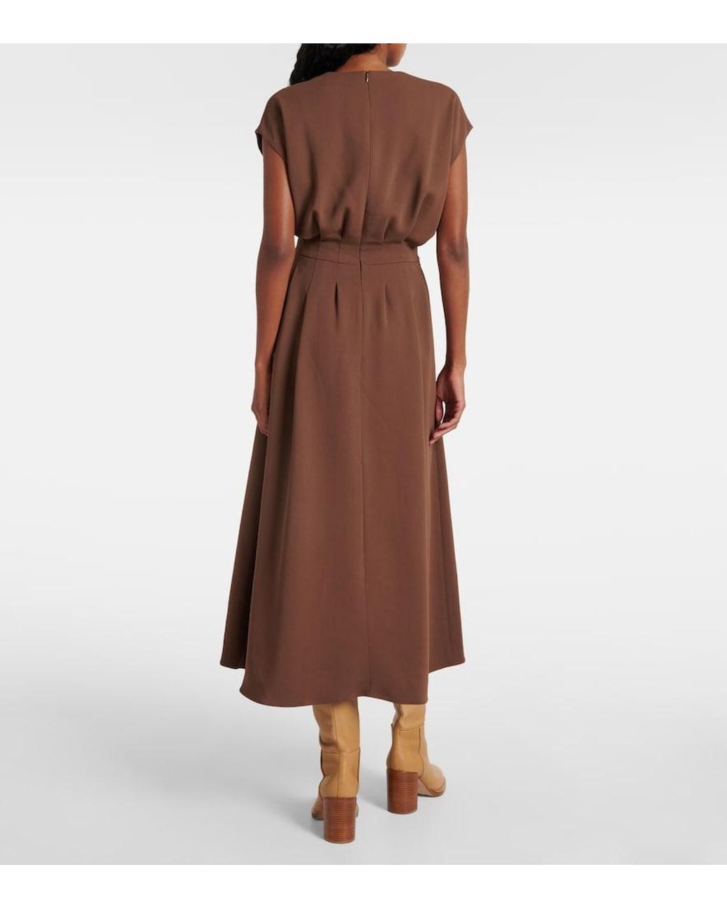 Joseph Brown Pleated Cady Midi Dress