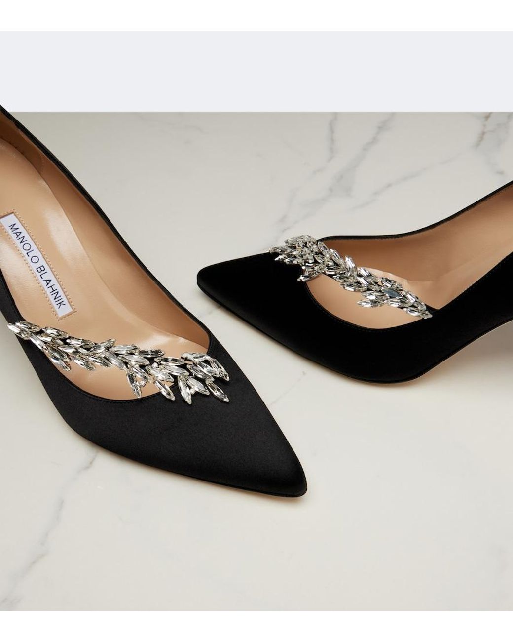 Manolo Blahnik Black Nadira Embellished Satin Pumps
