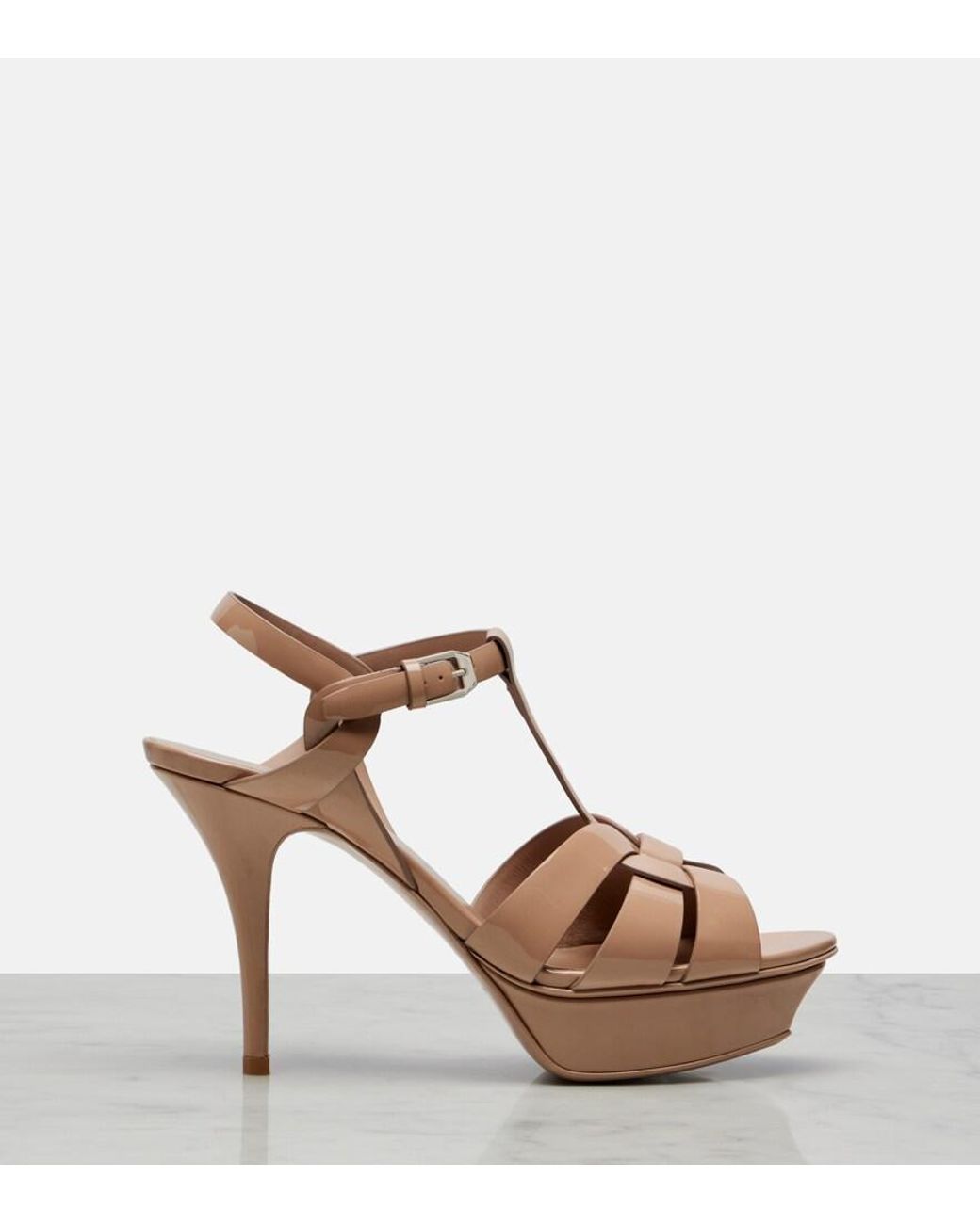 Saint Laurent Pink Tribute Patent Leather Platform Sandals
