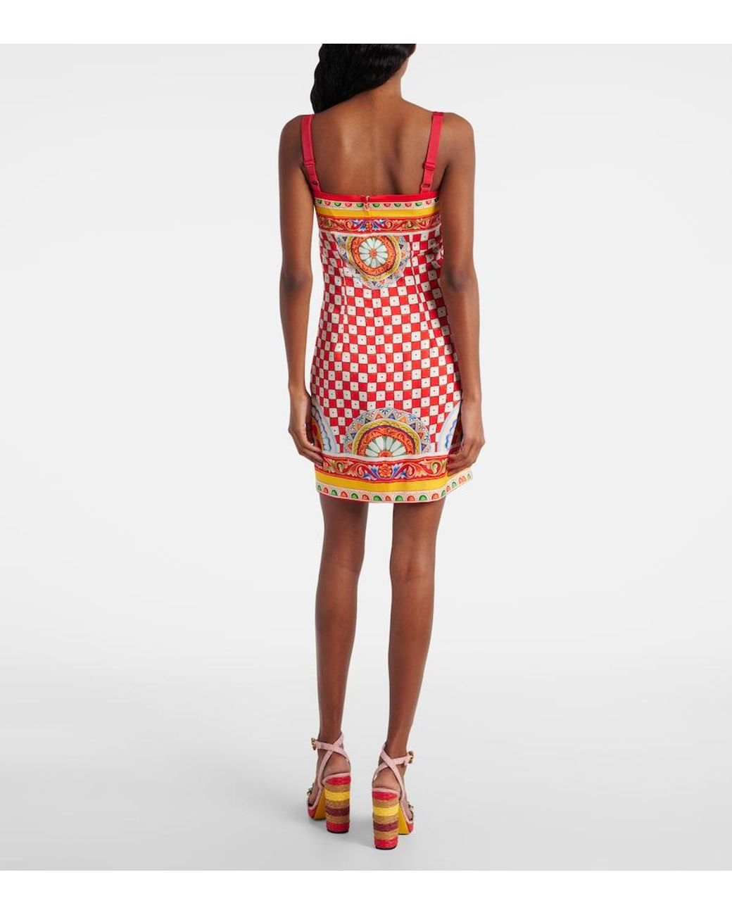 Dolce & Gabbana Red Taormina Printed Silk-Blend Minidress