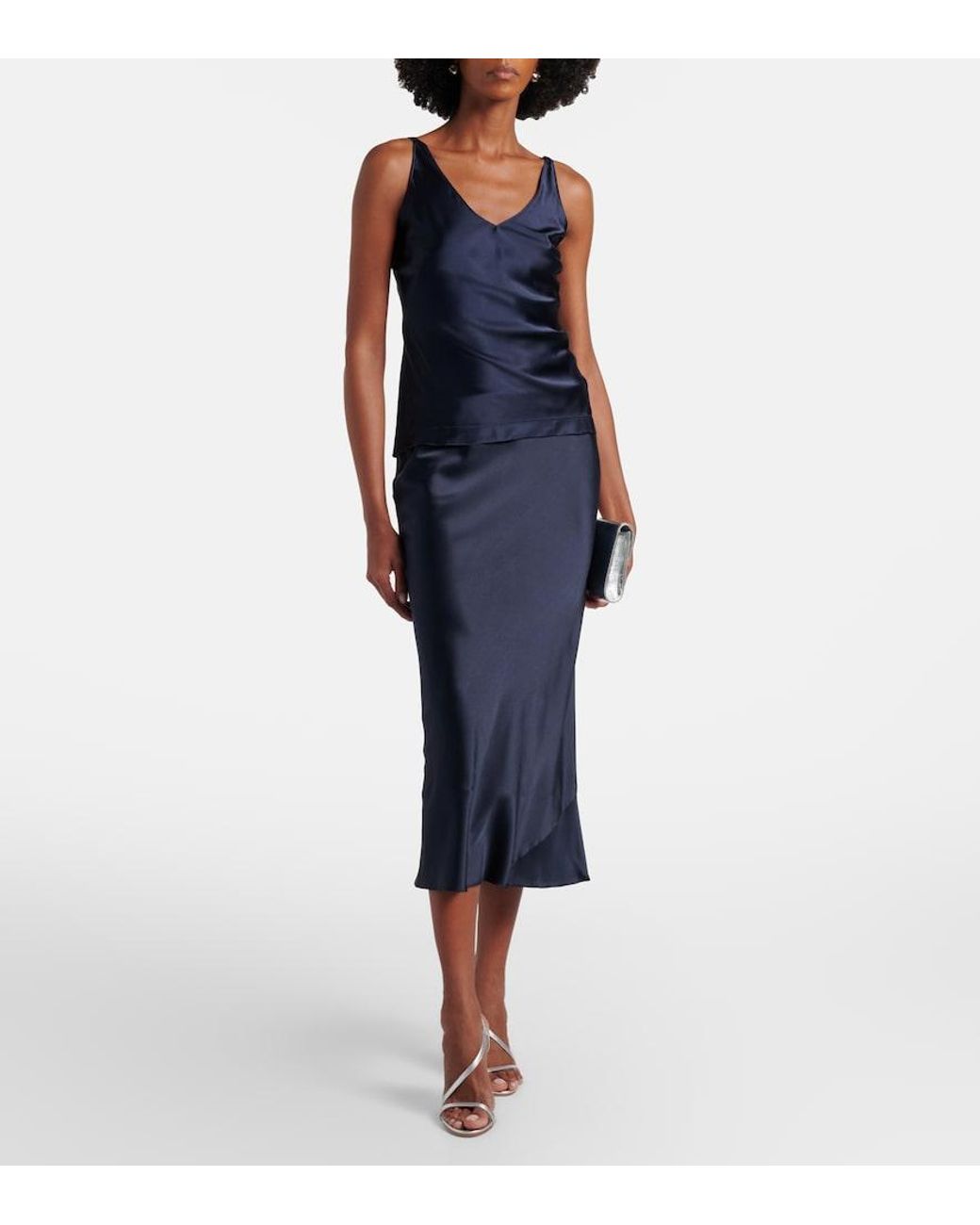 Dorothee Schumacher Blue Sense Of Shine Silk-Blend Satin Slip Skirt