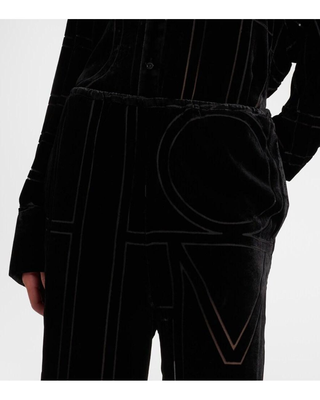 Totême Black Logo Velvet Wide-Leg Pants