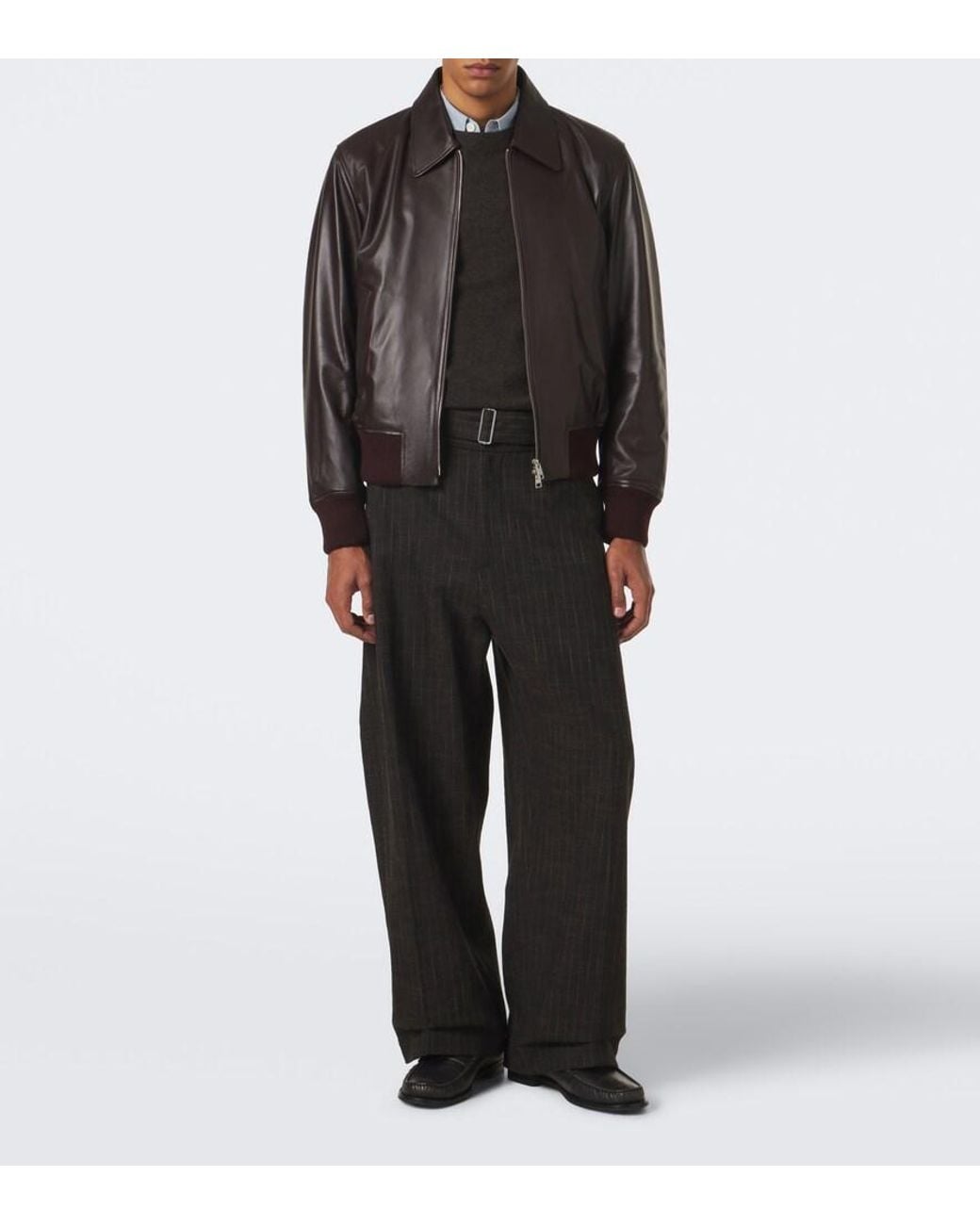 AMI Black Leather Blouson Jacket for men