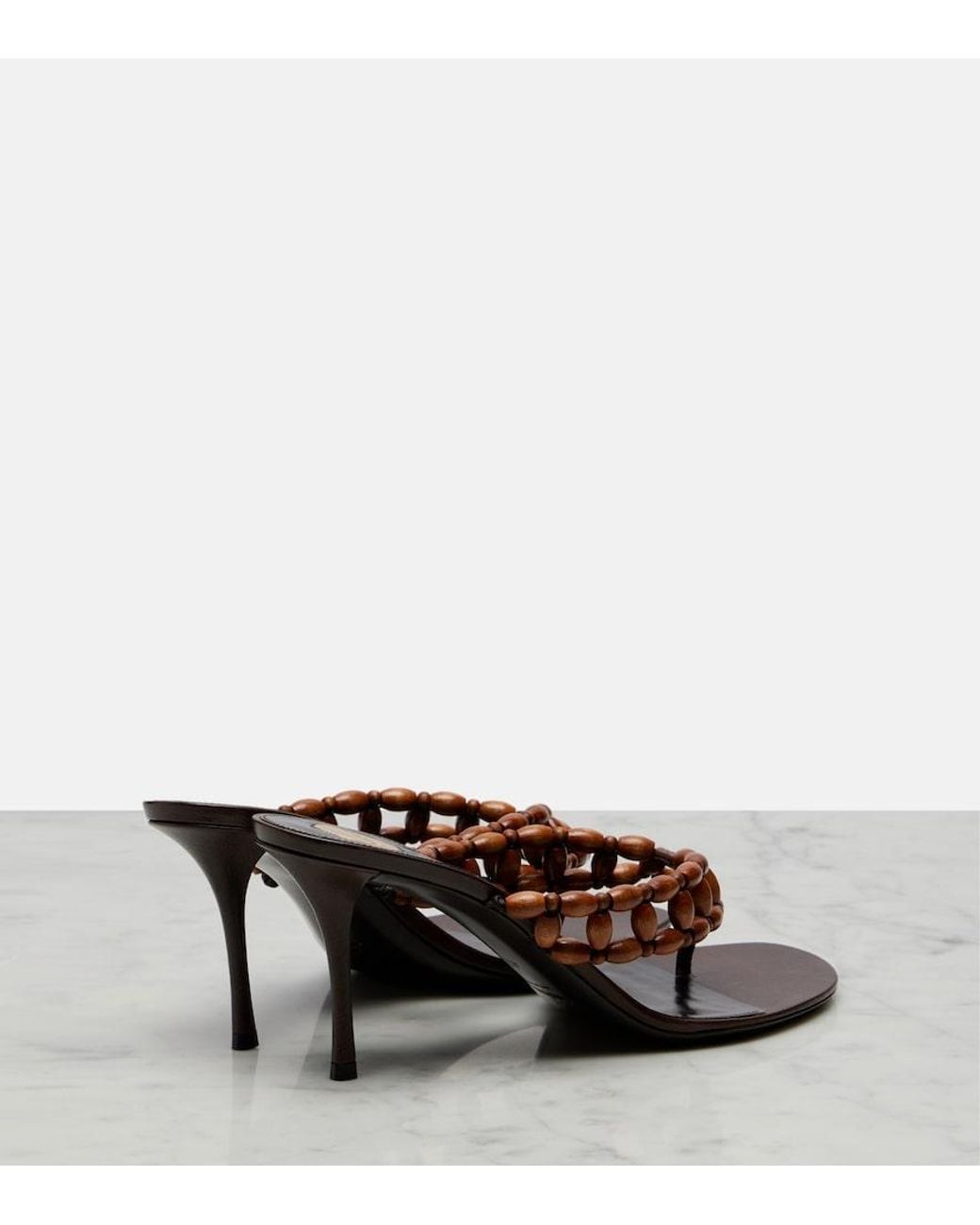 Saint Laurent Brown Zine Beaded Thong Sandals