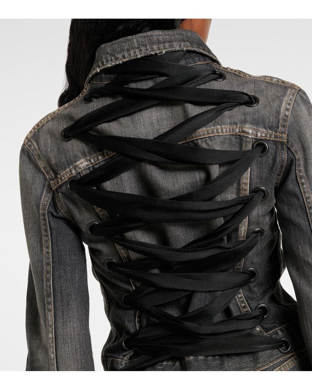 Balenciaga Gray Lace-Up Denim Jacket
