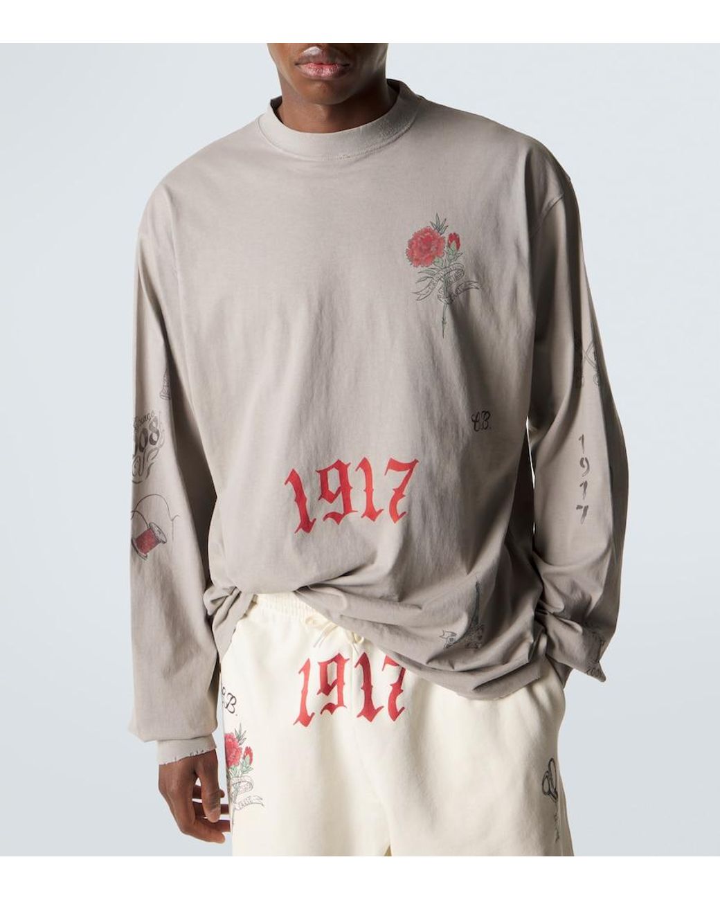 Balenciaga Gray Printed Cotton Jersey T-Shirt for men