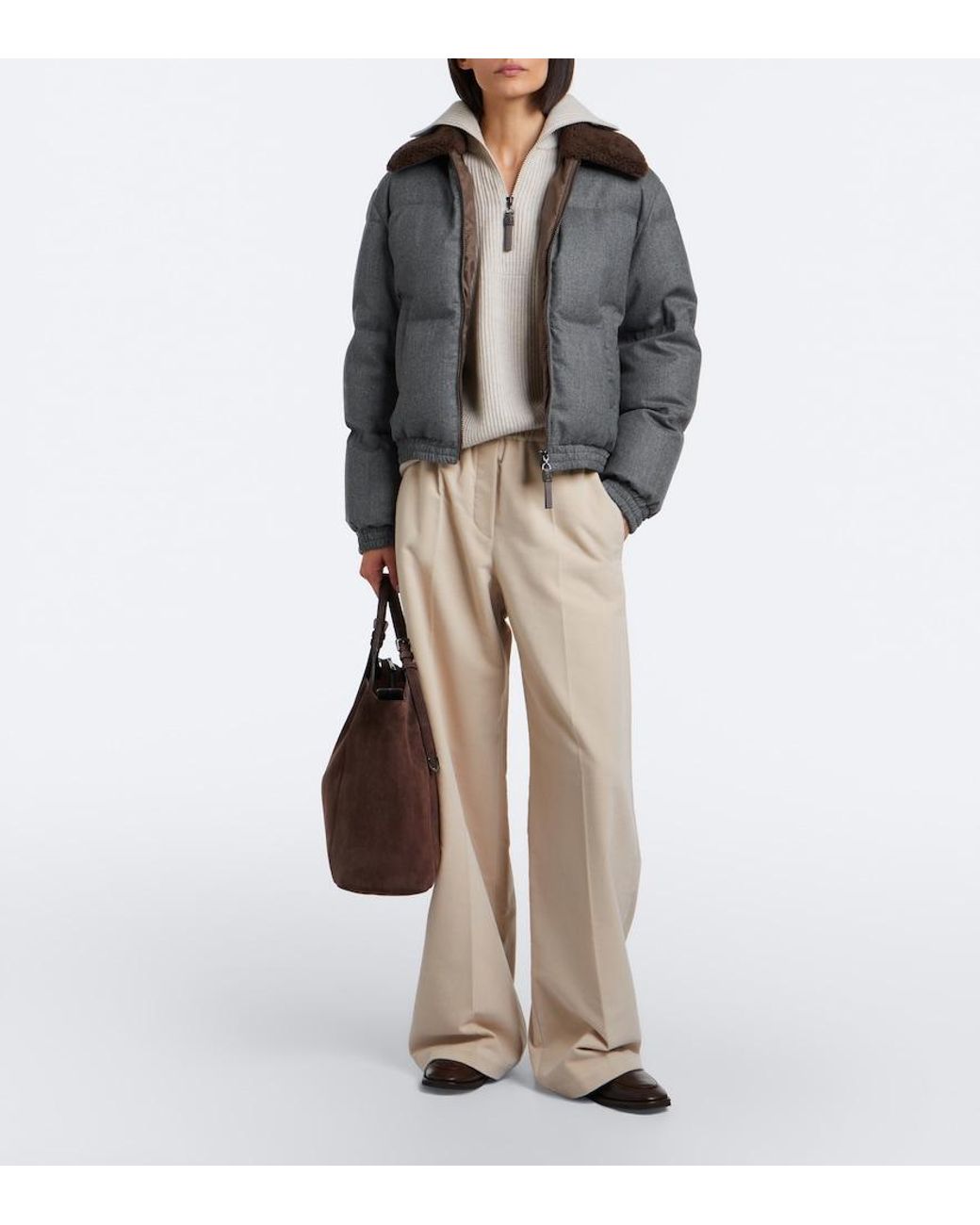 Brunello Cucinelli Gray Monili Virgin Wool Down Jacket