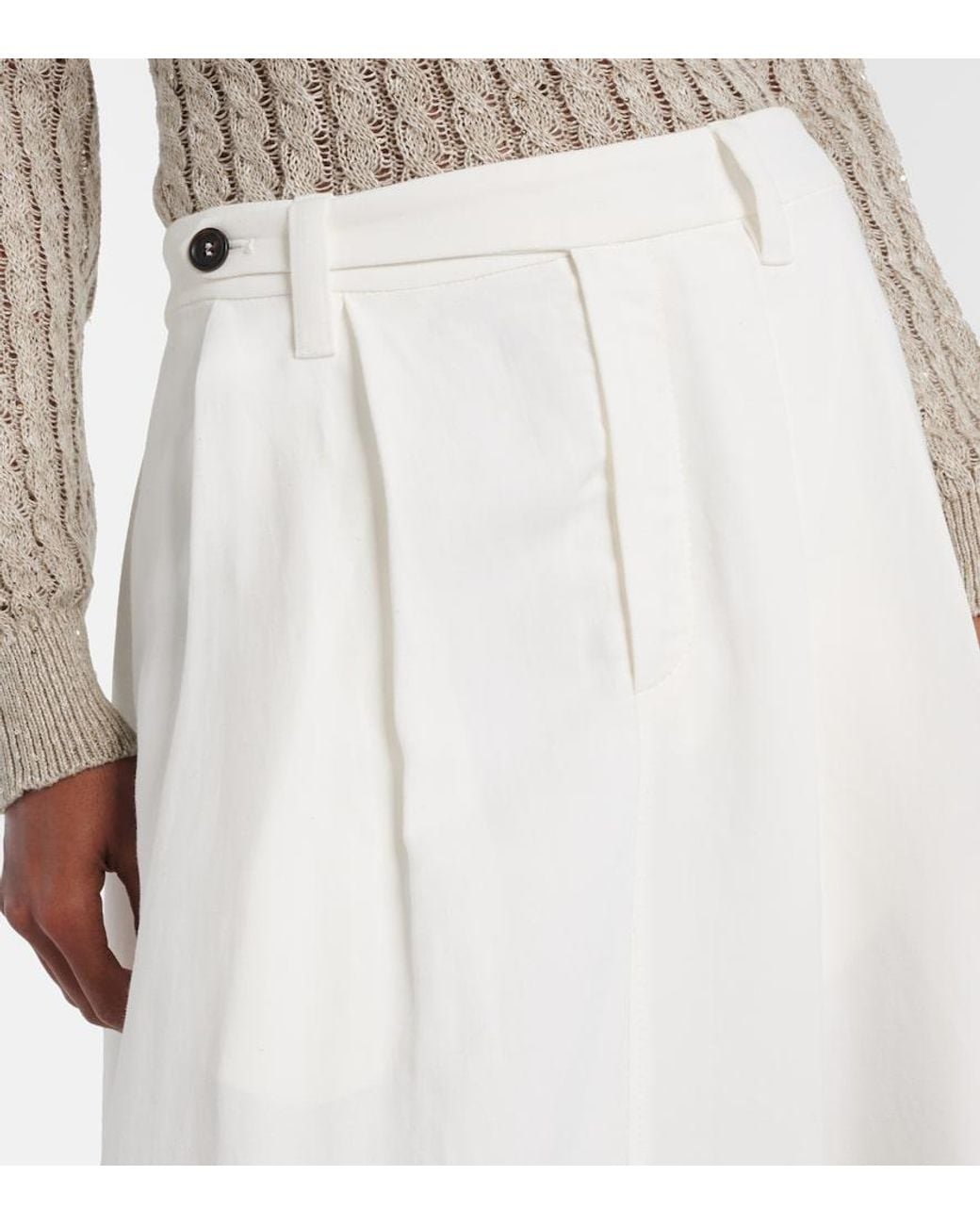 Brunello Cucinelli White Mid-Rise Midi Skirt