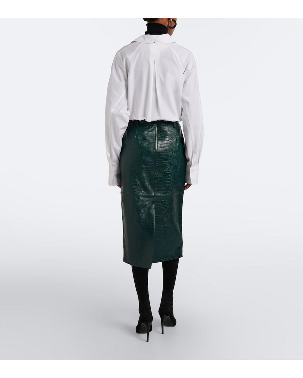 Frankie Shop Green Taney Croc-Effect Leather Pencil Skirt