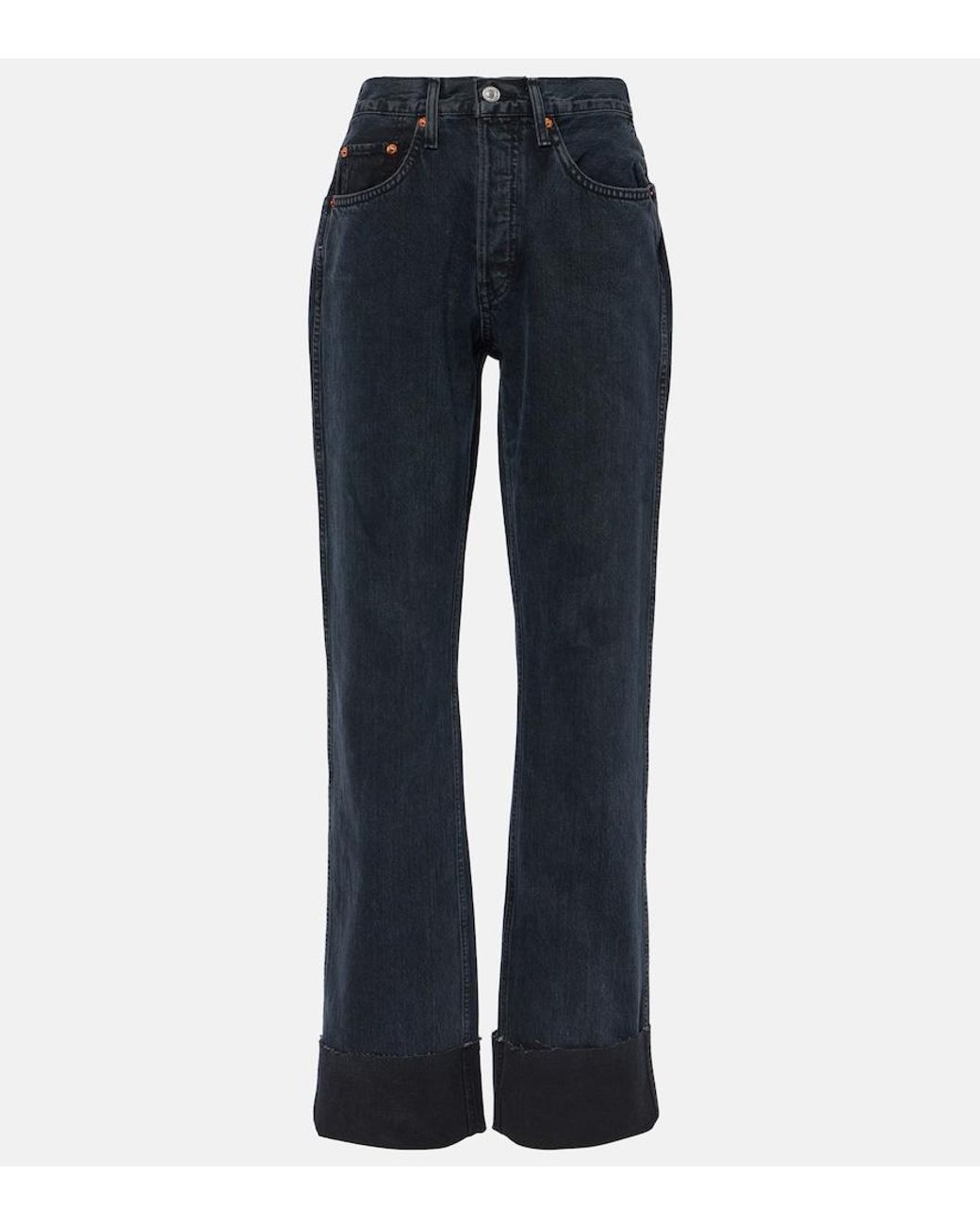 Re/done Blue High-Rise Straight Jeans