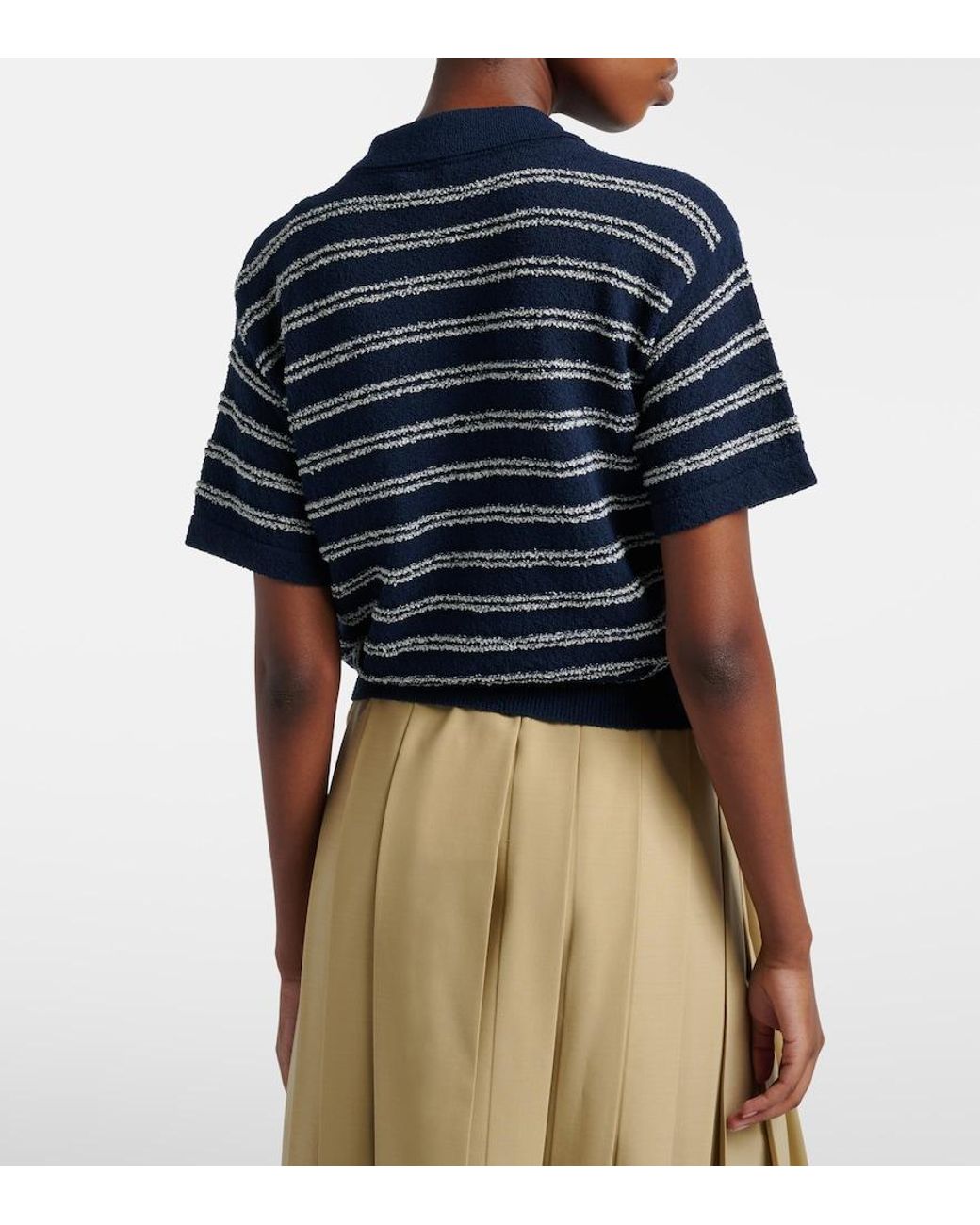 Moncler Blue Logo Striped Cotton-Blend Polo Sweater