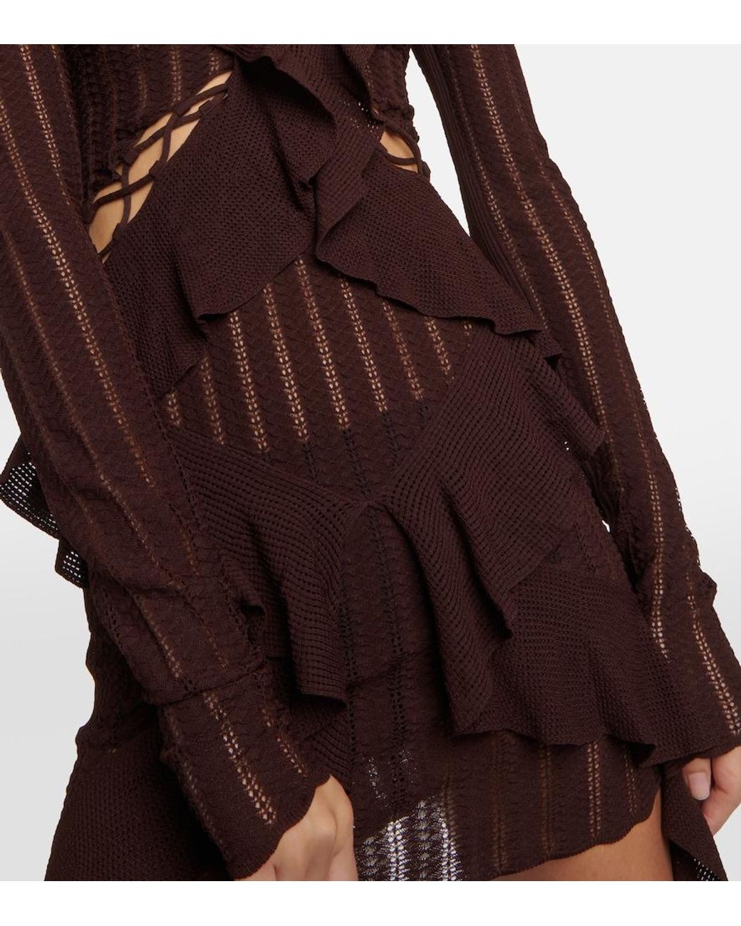 Dion Lee Brown Ruffled Pointelle Minidress