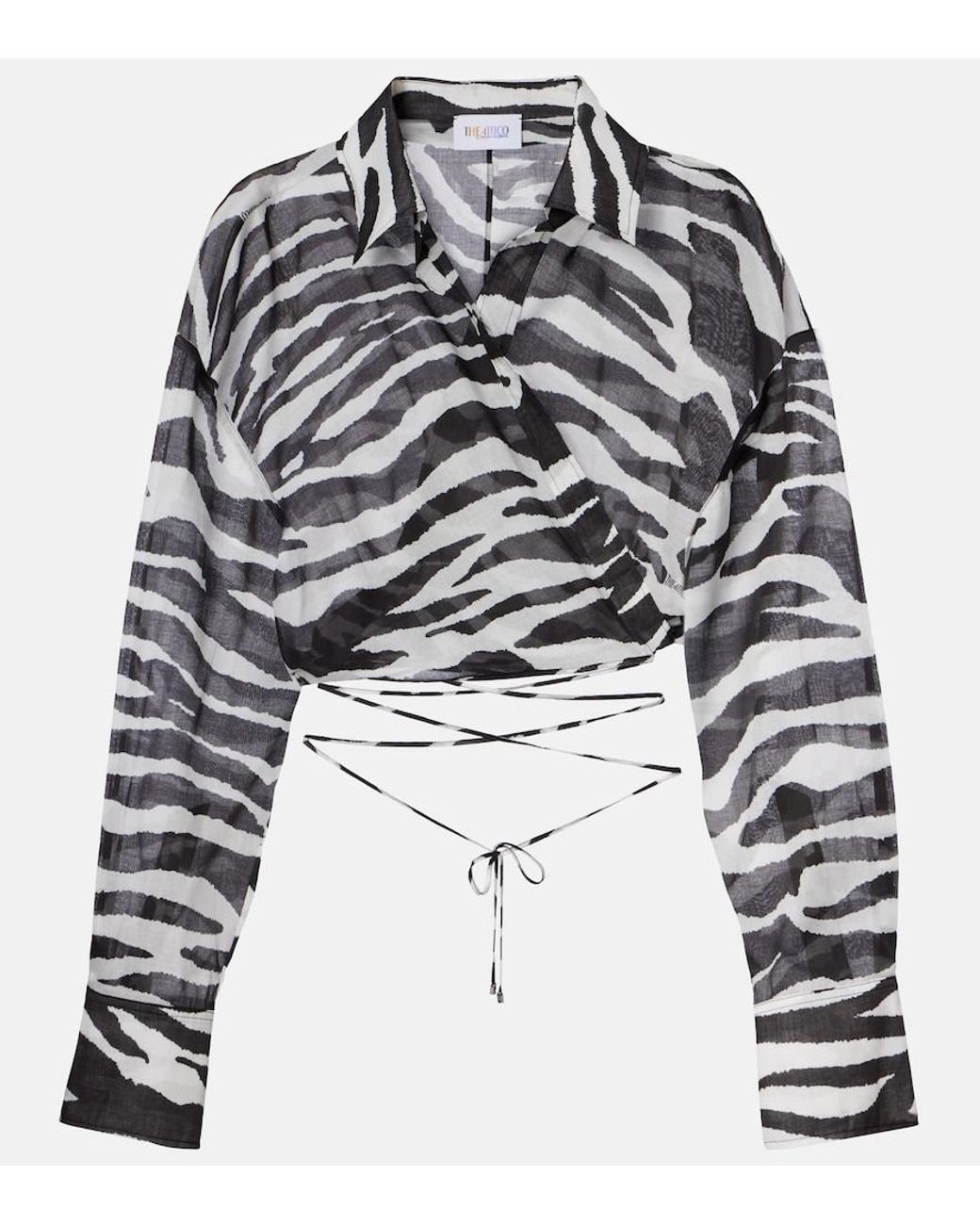 The Attico White Zebra-Print Cotton Muslin Wrap Top