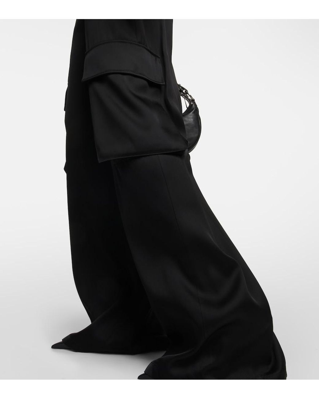 Versace Black High-Rise Wide-Leg Satin Cargo Pants