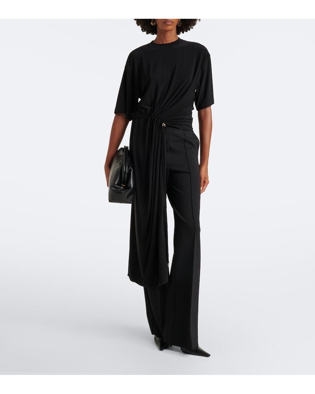 Sportmax Black Asymmetric Draped Jersey Top