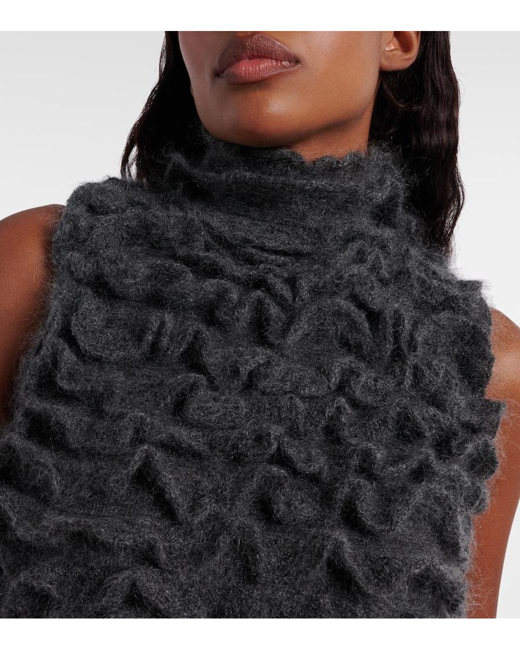 Alaïa Black Ruffled Mohair-Blend Turtleneck Top