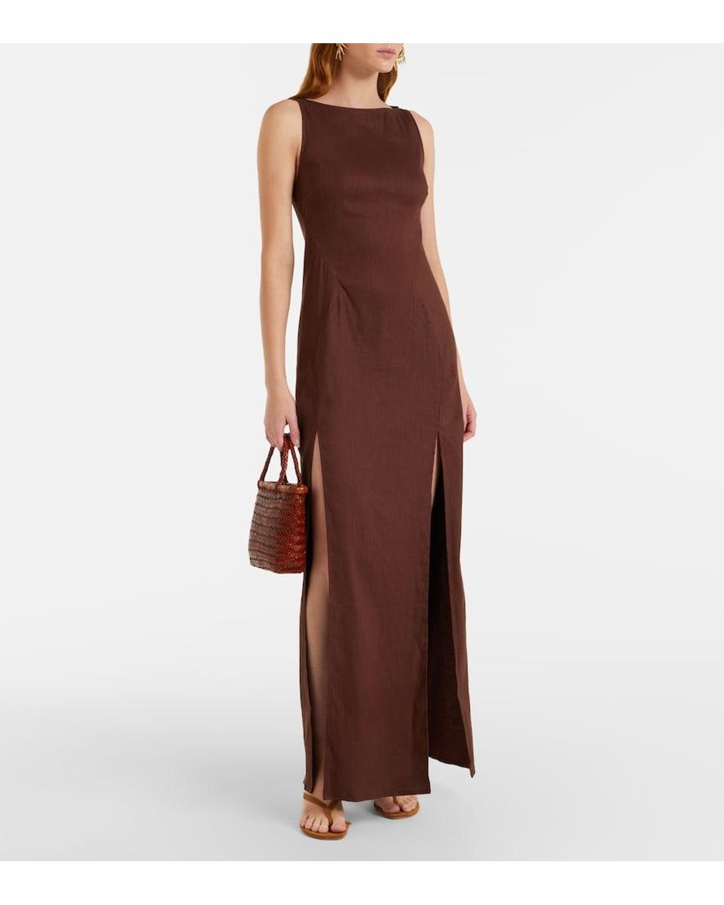 Staud Purple Costa Linen-Blend Maxi Dress