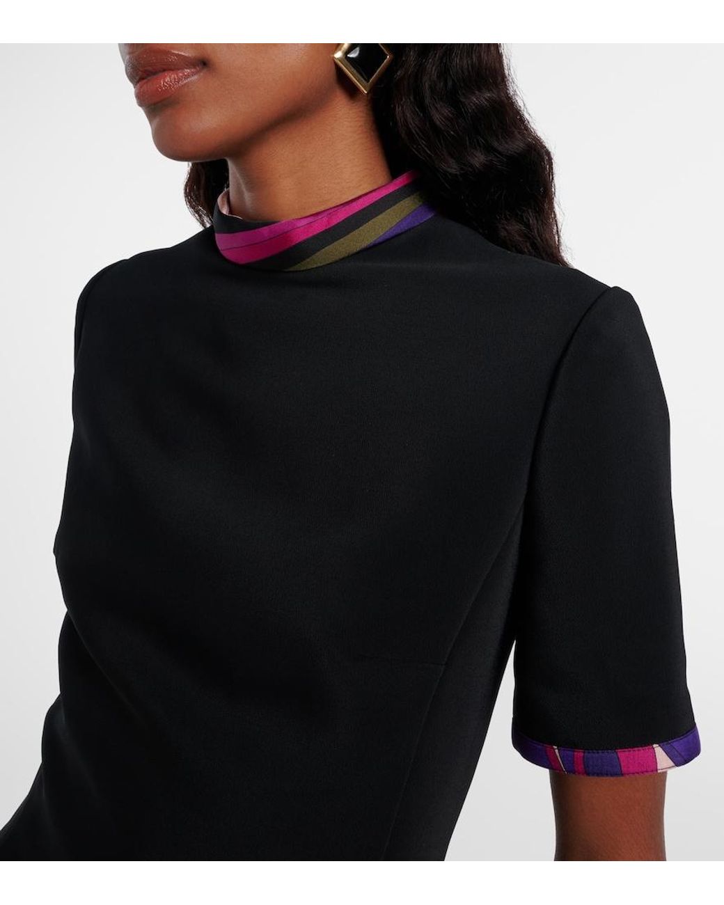 Emilio Pucci Black Printed Silk-Trimmed Cady Minidress