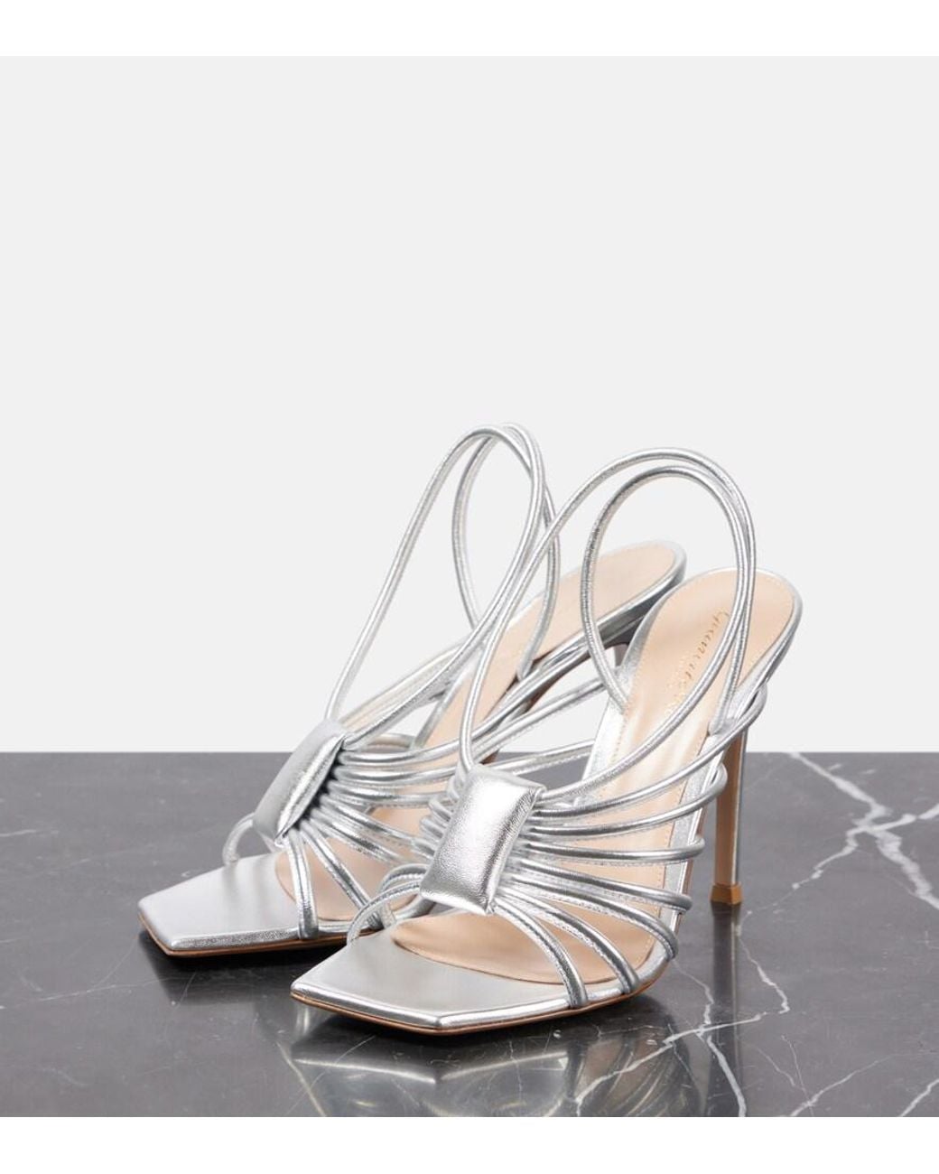 Gianvito Rossi White Hellen 105 Metallic Leather Sandals