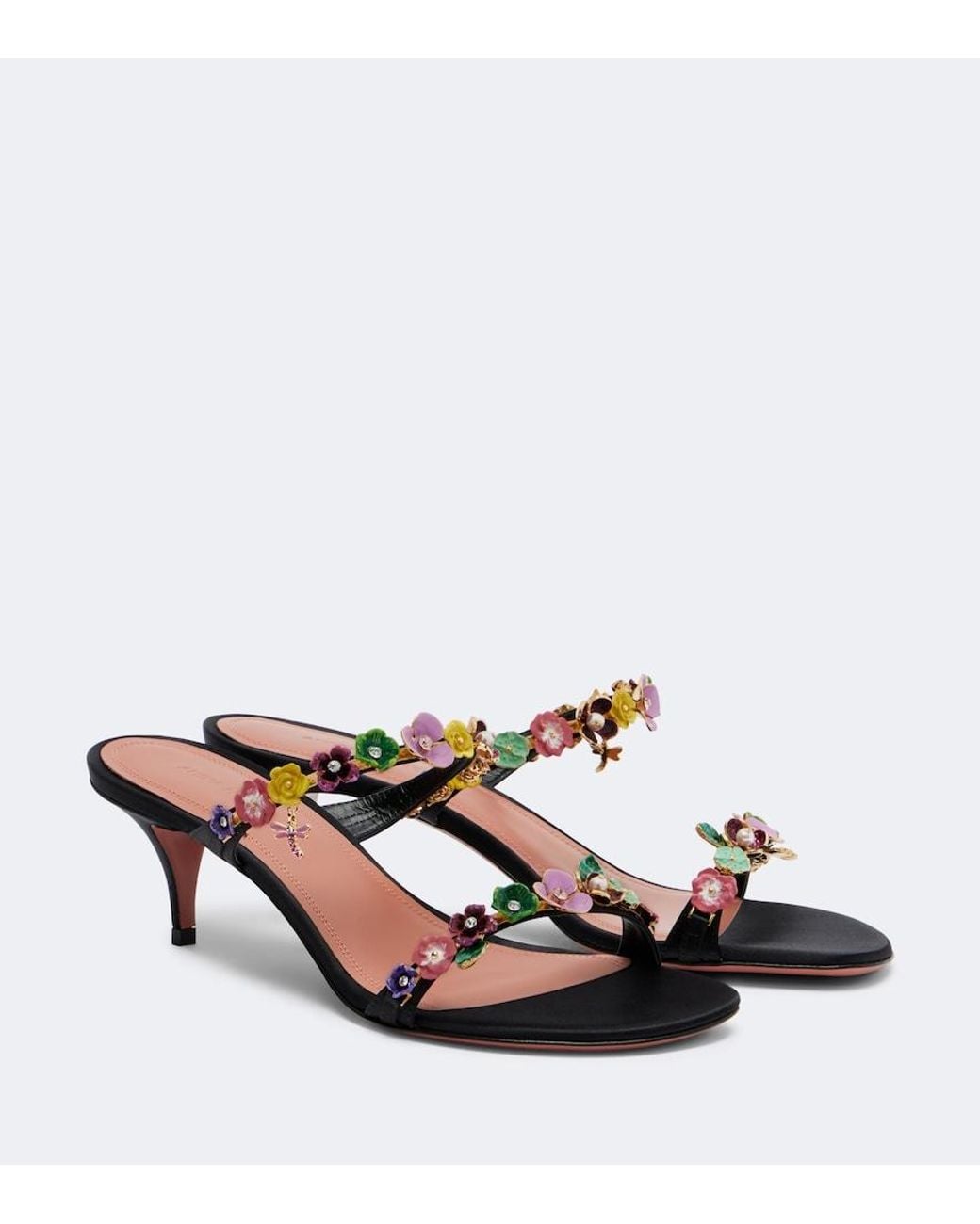 AMINA MUADDI Pink Vittoria Embellished Satin Mules