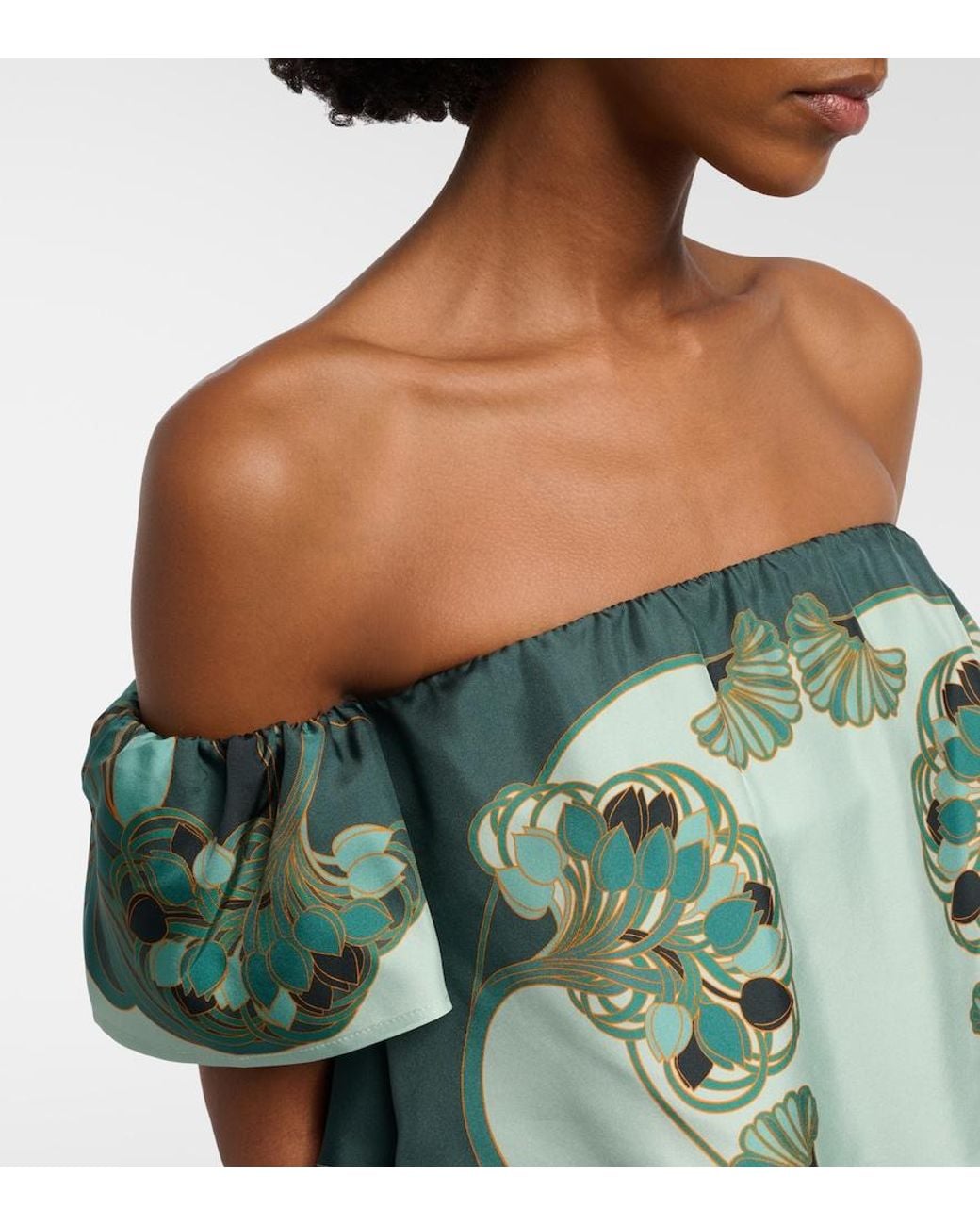 LaDoubleJ Green Sand Dollar Printed Silk Top